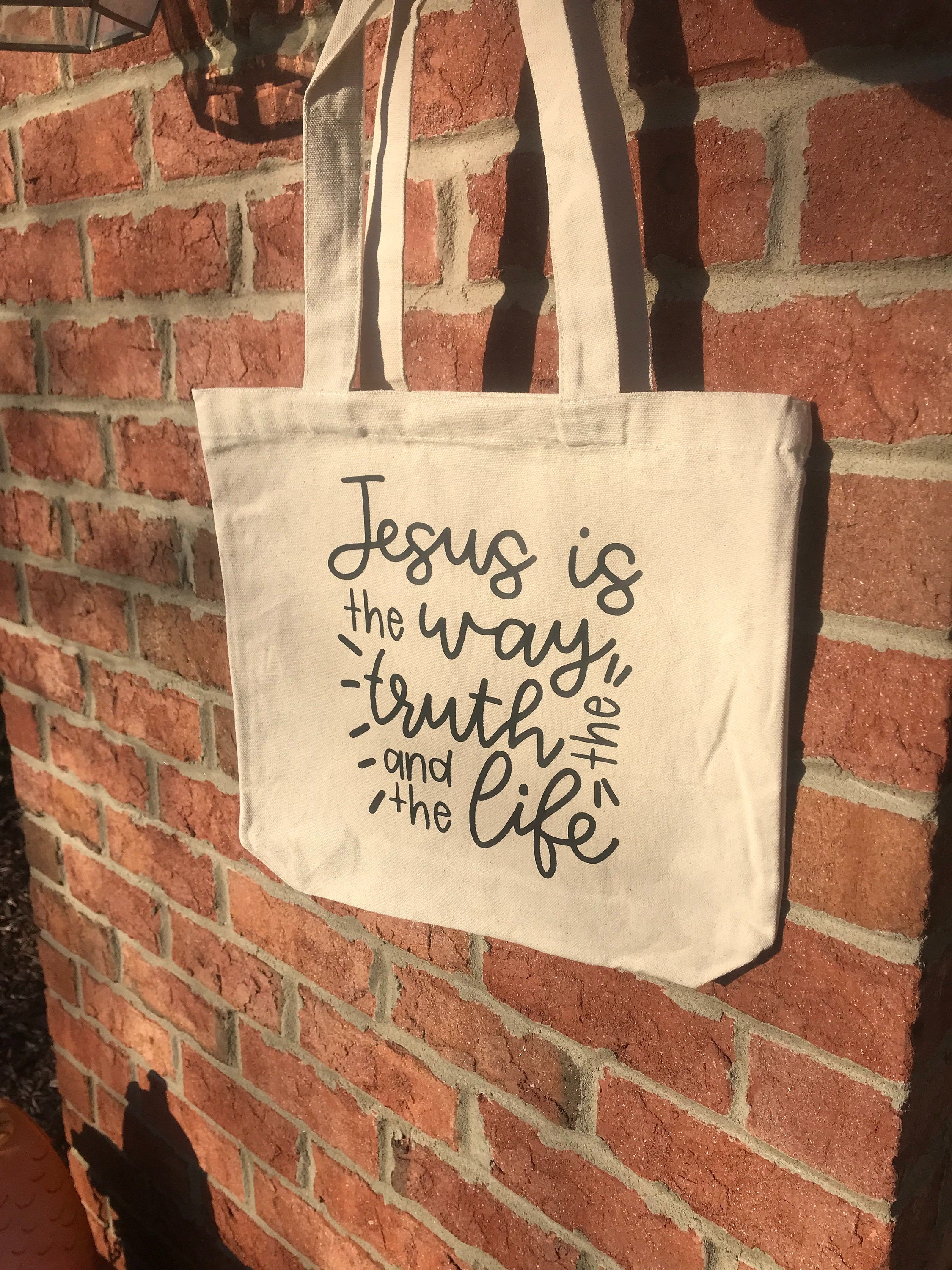 Jesus is the Way Canvas Tote Bag – Christian Bible Verse Tote – Bible Study Bag – Gift for Christian Girl – Religious Accessories – Faith-Based Gift for Her TBLAF13