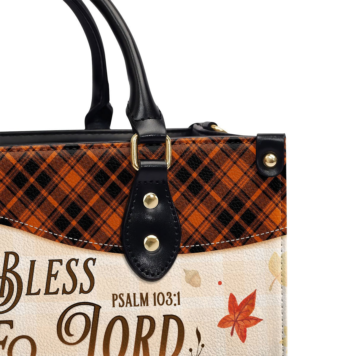 Bless The Lord Psalm 103:1 Leather Handbag, Personalized Christian Purse, Autumn Pumpkin Fall Faith Tote Custom Name Gift BLAF24