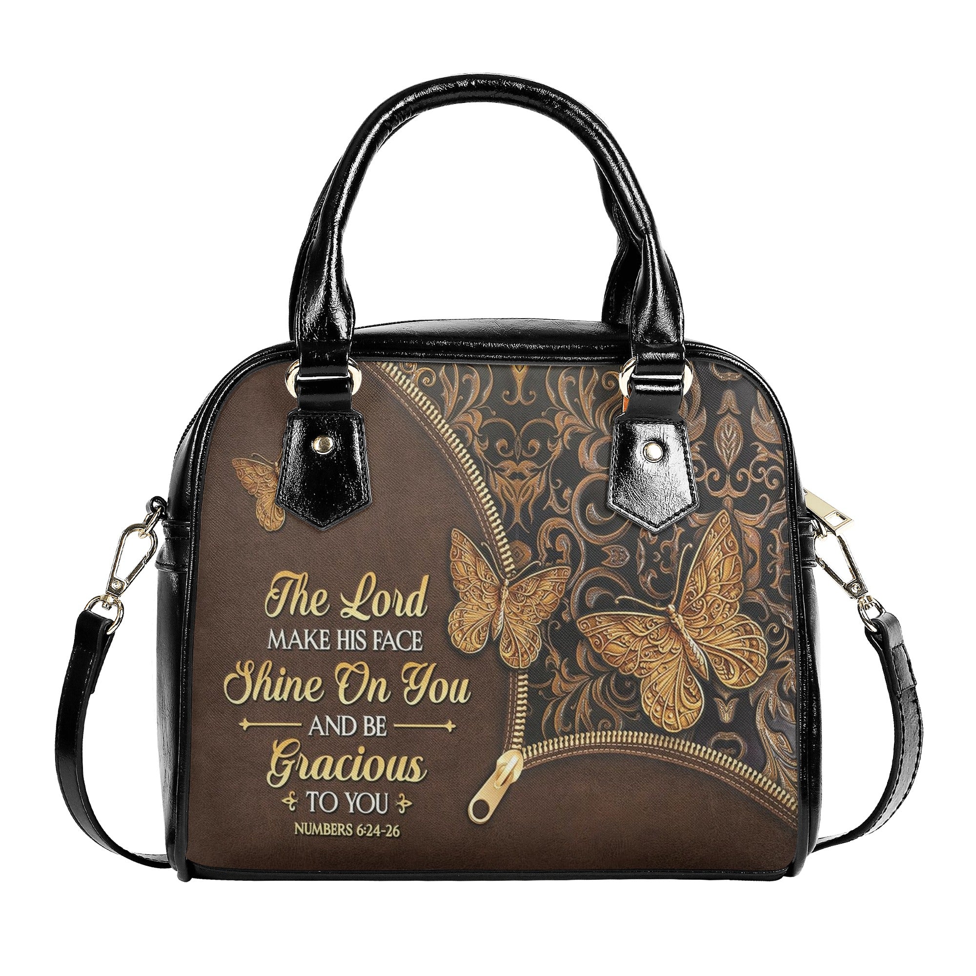 The Lord Make His Face Shine On You Numbers 6 24 26 Butterfly Leather Bag. BLAF03
