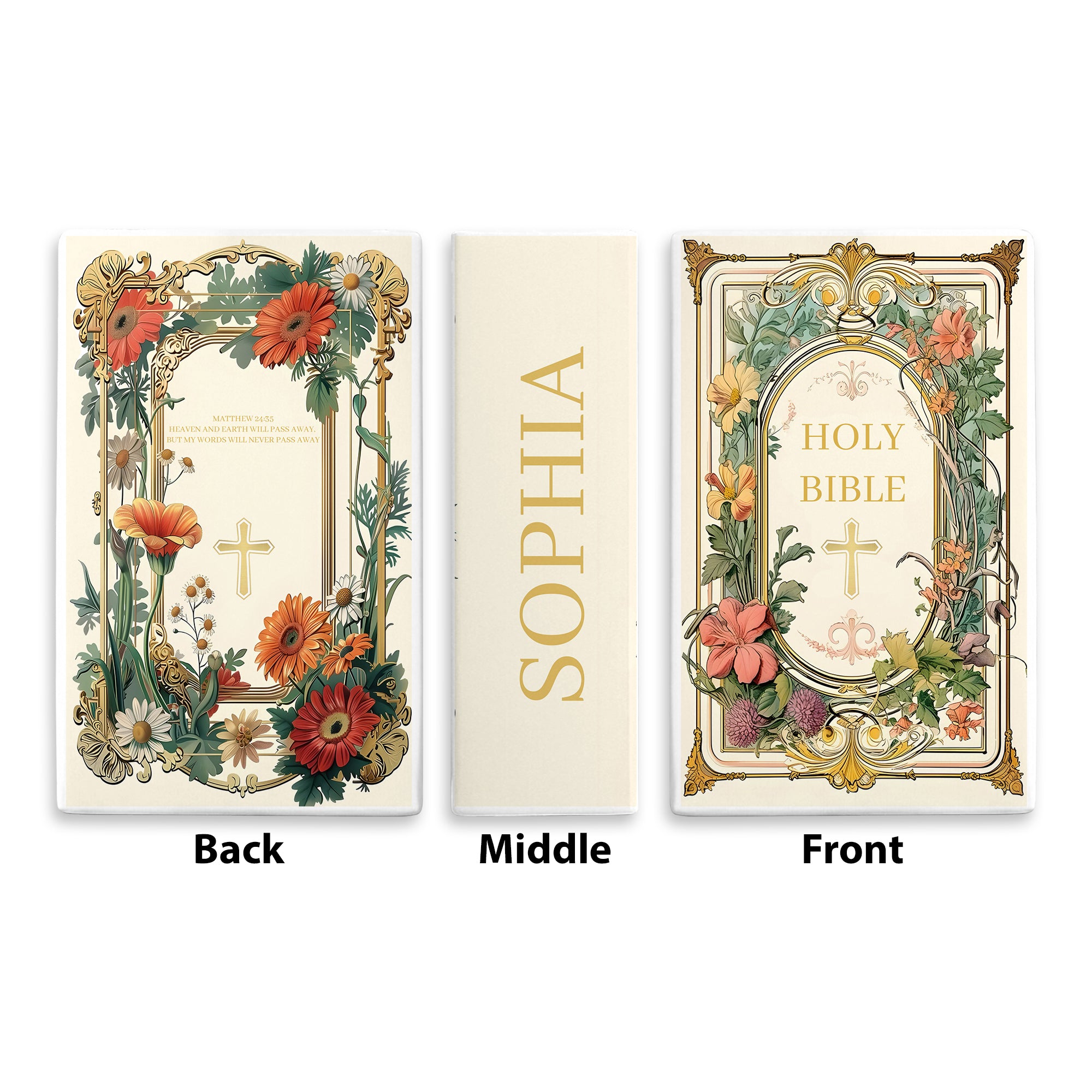 Personalized Holy Bible Book Vase, Personalized Faith Gift with Scripture, Cross & Flowers for Religious Decor CBLAF12