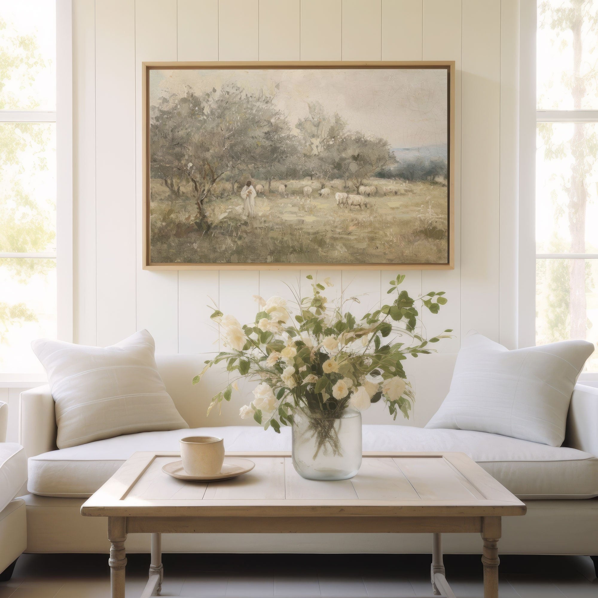 The Lord is my Shepherd Art Poster, Modern Christian Wall Art, , Jesus Leaves the 99 Poster , Religious Art, Jesus Art, Christ and Sheep Poster. PTLAF01