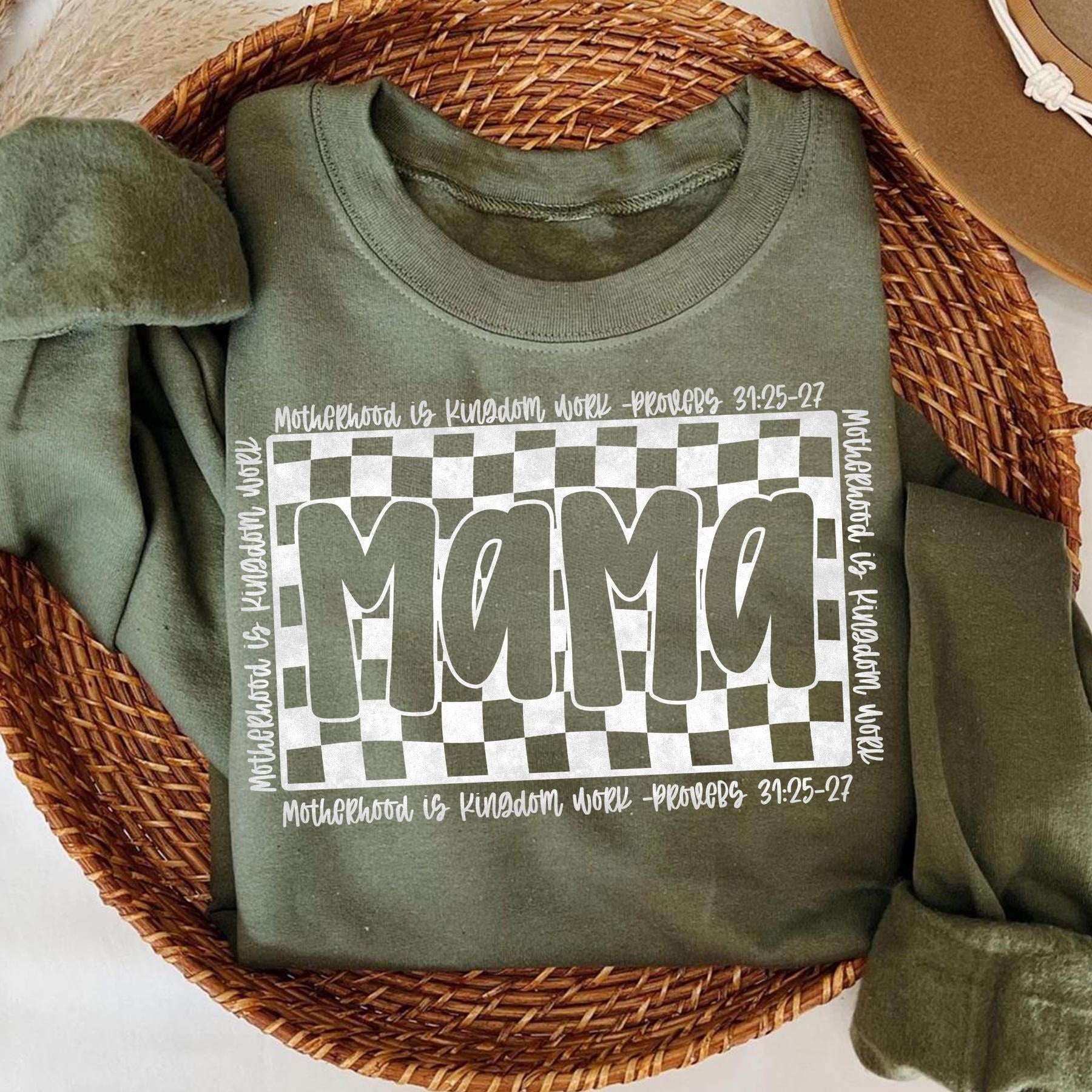 Christian Comfort Colors® T-Shirt MAMA , Retro Checkered Mama , Motherhood is Kingdom Work , Christian Mothers Day , Mama Shirt Design, Christian