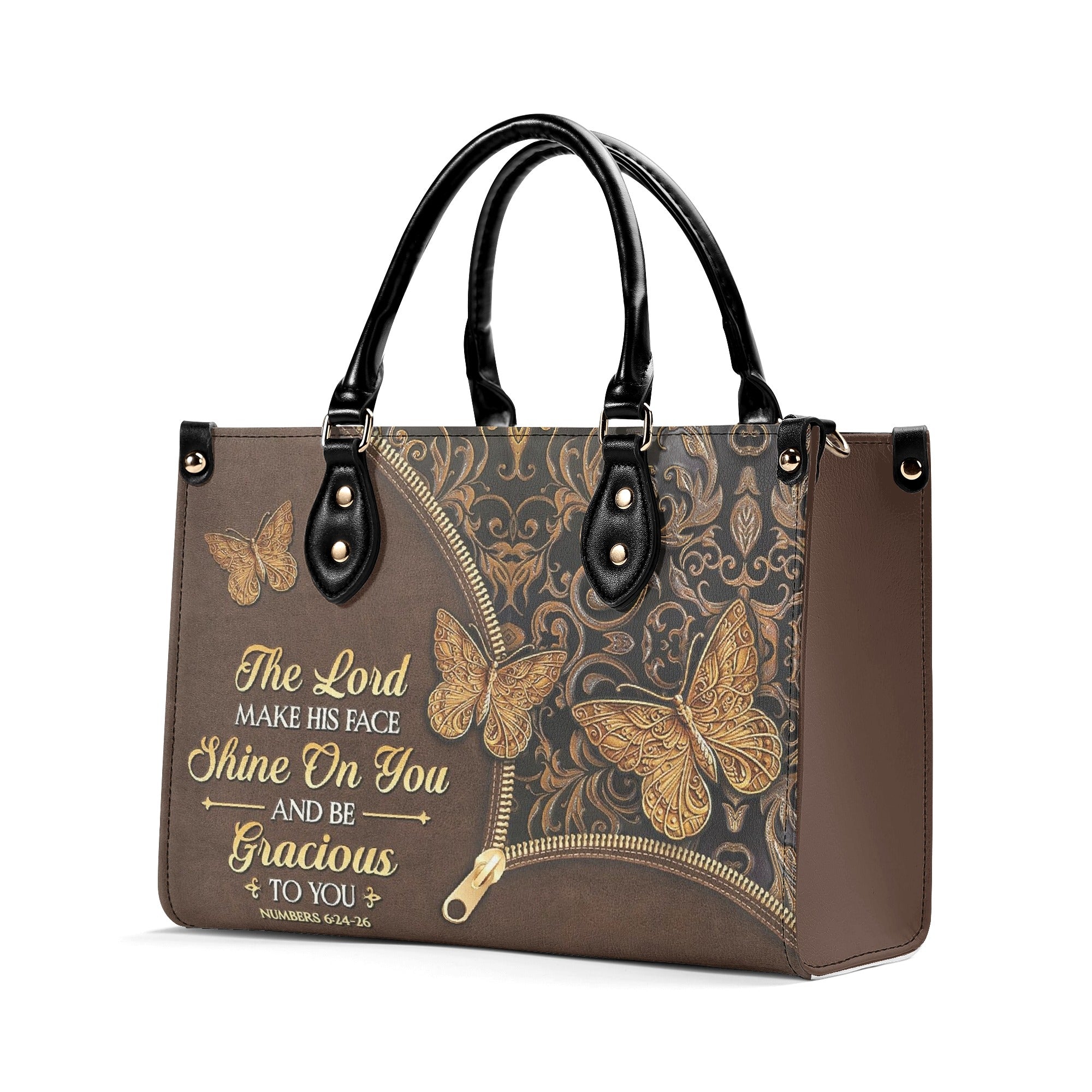 The Lord Make His Face Shine On You Numbers 6 24 26 Butterfly Leather Bag. BLAF03
