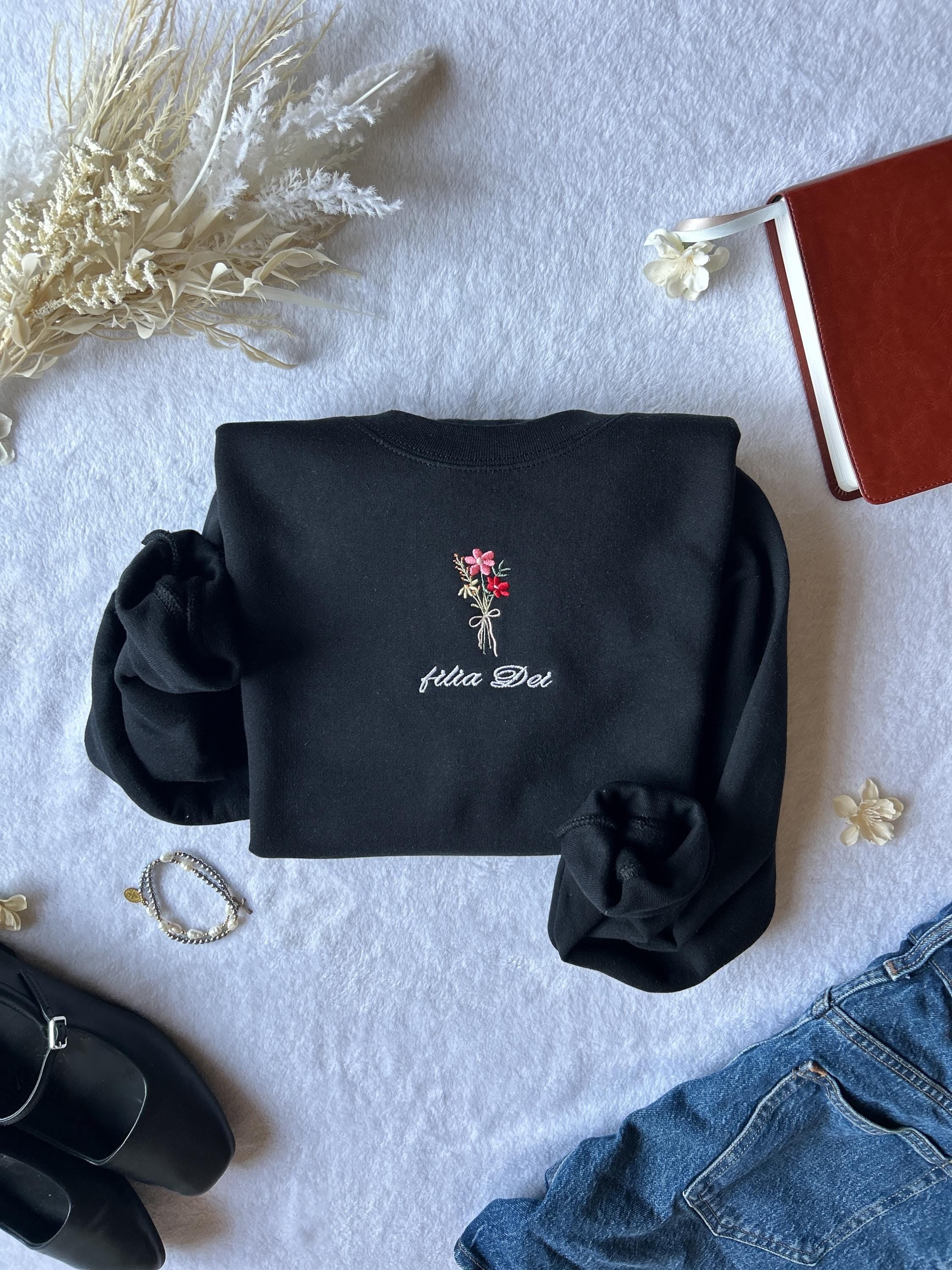 Daughter of God Embroidered Christian Sweatshirt, Filia Dei Catholic Crewneck, Catholic Gift for Her, Christmas Gifts, Christian Apparel