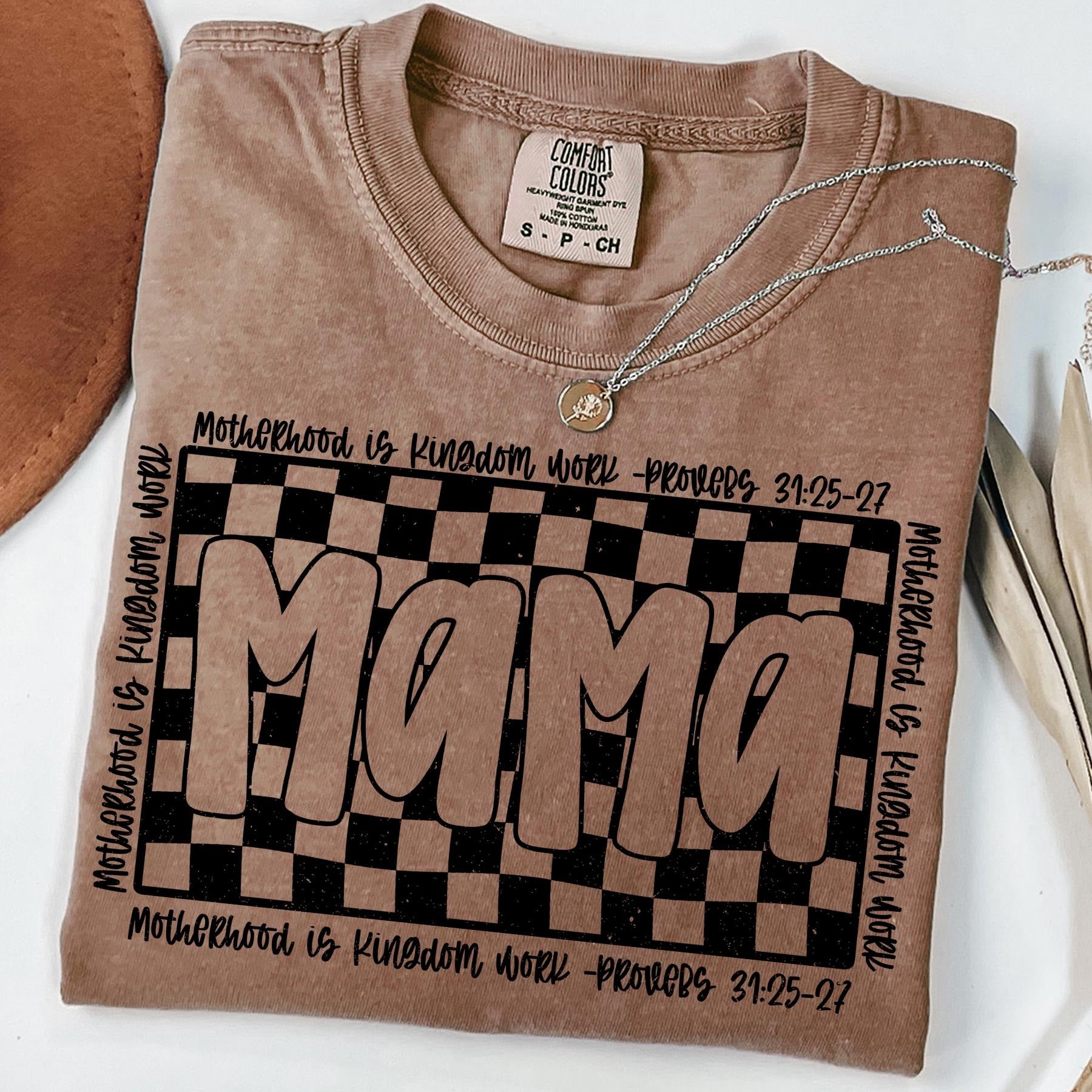 Christian Comfort Colors® T-Shirt MAMA , Retro Checkered Mama , Motherhood is Kingdom Work , Christian Mothers Day , Mama Shirt Design, Christian