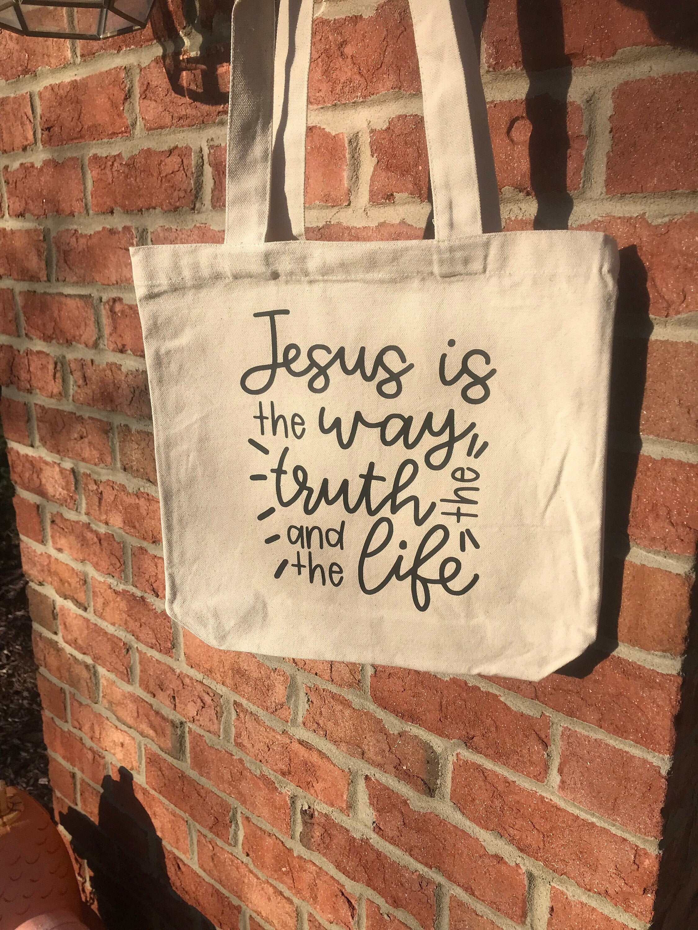 Jesus is the Way Canvas Tote Bag – Christian Bible Verse Tote – Bible Study Bag – Gift for Christian Girl – Religious Accessories – Faith-Based Gift for Her TBLAF13