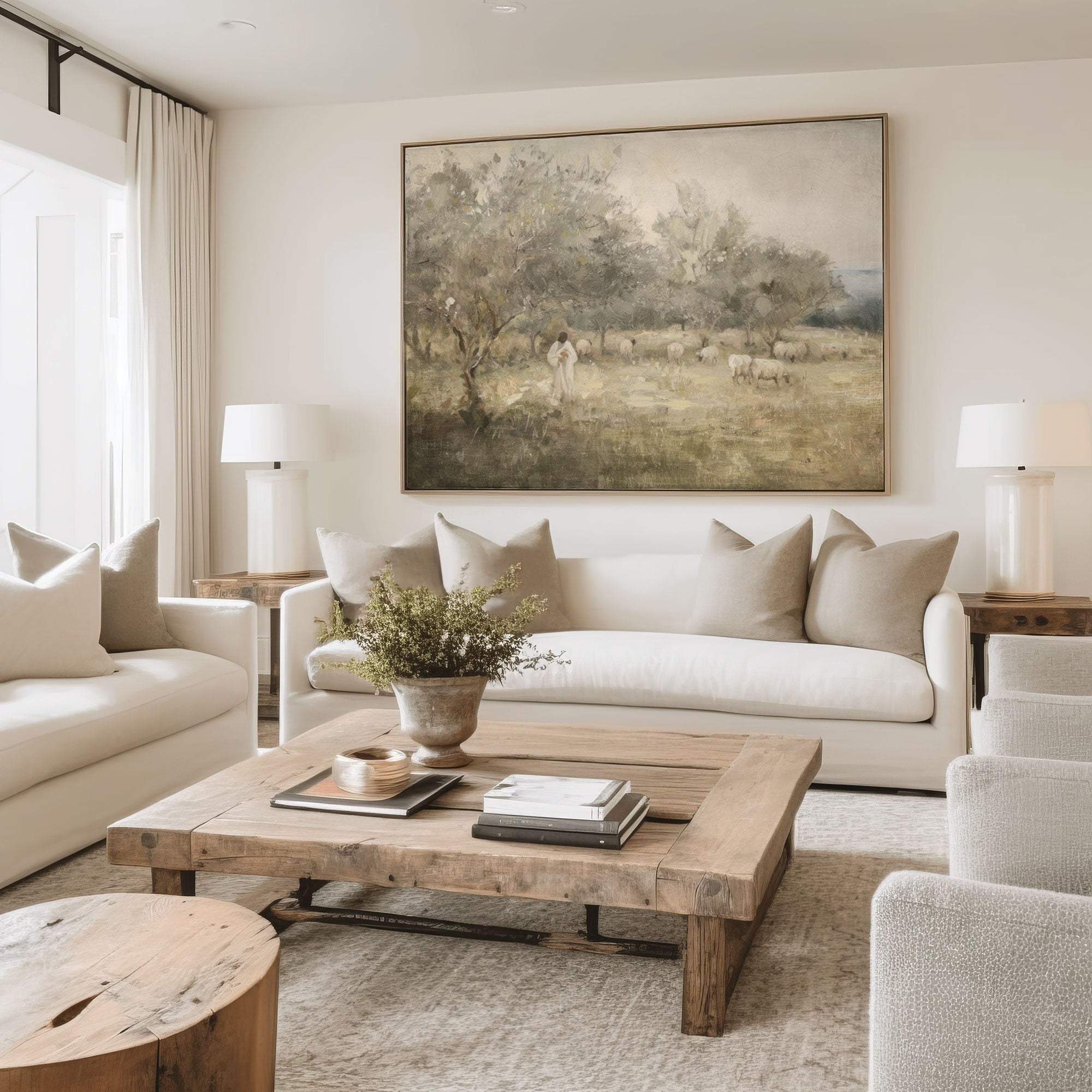 The Lord is my Shepherd Art Poster, Modern Christian Wall Art, , Jesus Leaves the 99 Poster , Religious Art, Jesus Art, Christ and Sheep Poster. PTLAF01