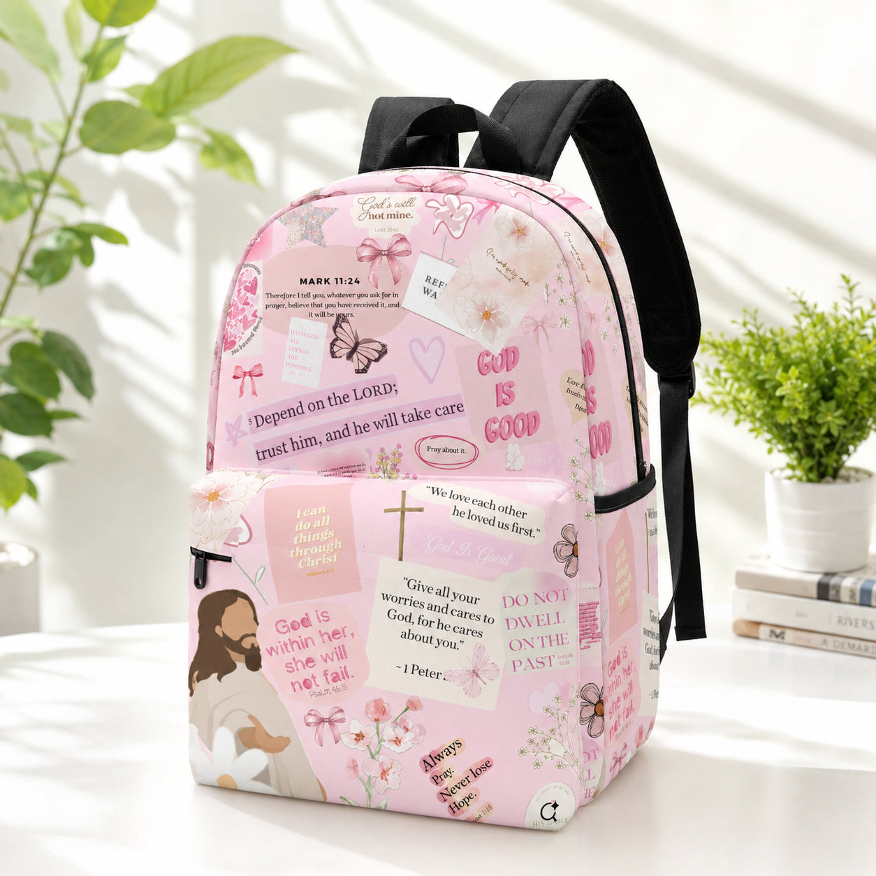 Pink Christian Backpack, Faith Over Fear Bible Verse School Bag, Bible Verse Backpack, Religious Book Bag, Back to School Christian Gift, Kid Adult Travel Backpack PLAF87