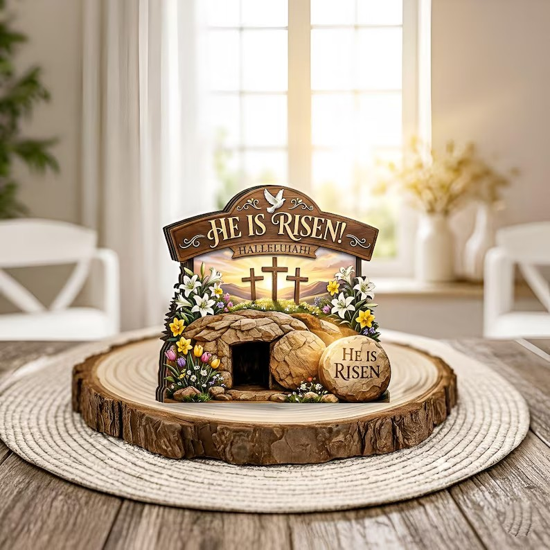 He Is Risen Easter Decor, Christian Resurrection Scene, Religious Easter Home Decor, Empty Tomb Scene, He Is Risen Christian Decor