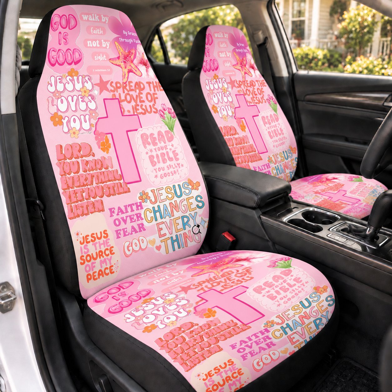 Christian Car Seat Covers, Jesus Bible Verse Auto Seat Cover, Faith Inspired Car Accessories, Religious Gift CARSC12
