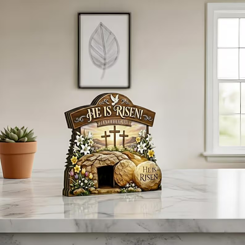 He Is Risen Easter Decor, Christian Resurrection Scene, Religious Easter Home Decor, Empty Tomb Scene, He Is Risen Christian Decor