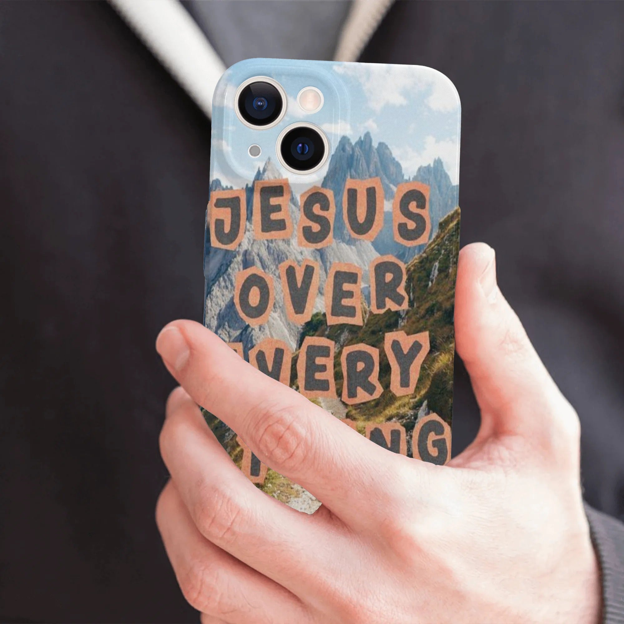 Jesus Over Everything Phone Case, Christian iPhone Case, Faith Quote Cover, Mountain Christian Art Case, Religious Gift PCLAF72