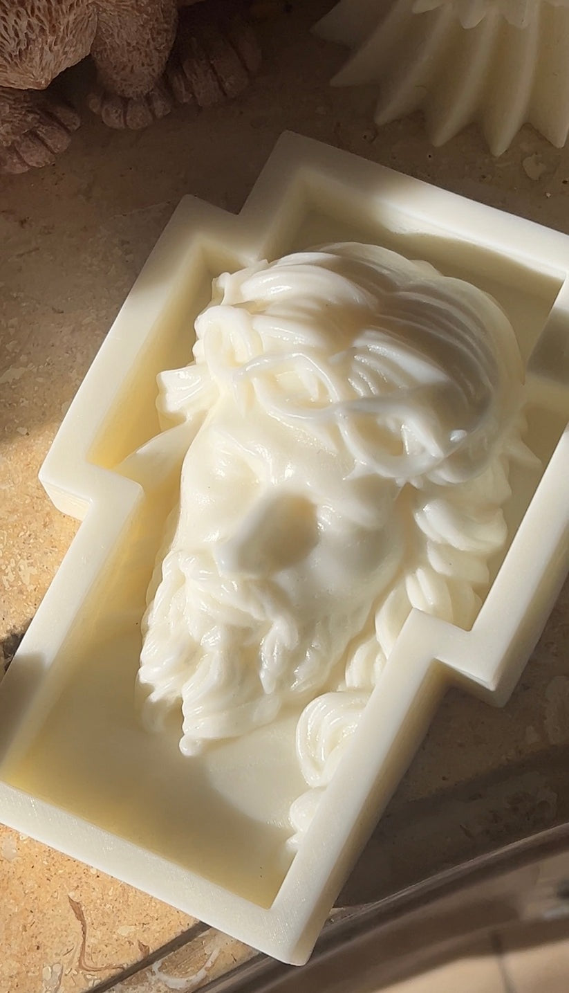 Jesus Face Candle, Crown of Thorns Wax Cross, Christian Home Altar Decor, Religious Gift for Prayer or Easter CDLAF10