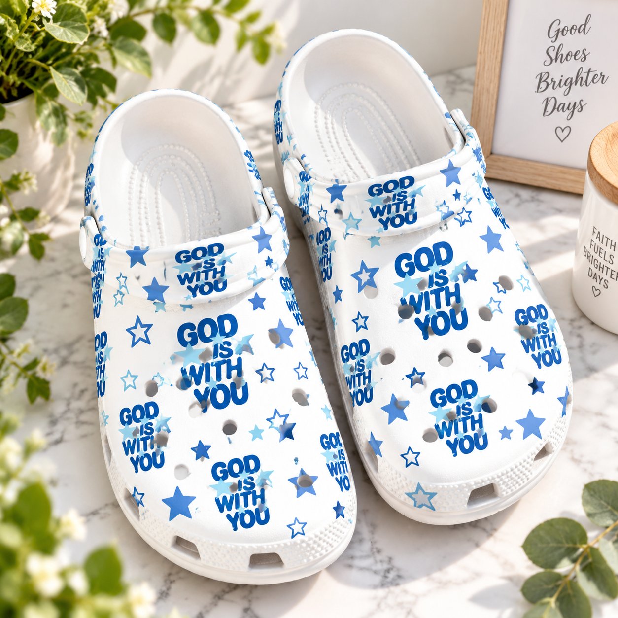 Faith Christian Clog Shoes, Blue Christian Stars Slip On Clogs, Christian Gift, Kid Adult Comfort Shoes CLOGS35
