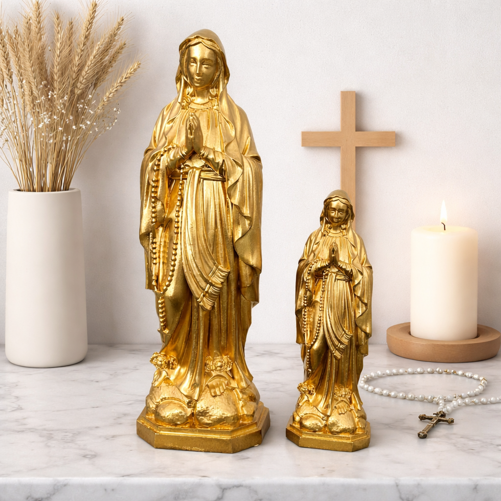 Our Lady of Lourdes Statue, Catholic Car Decor, Mini Religious Figurine 10cm 15cm, Christian Devotional Gift, Catholic Gift for Car Dashboard