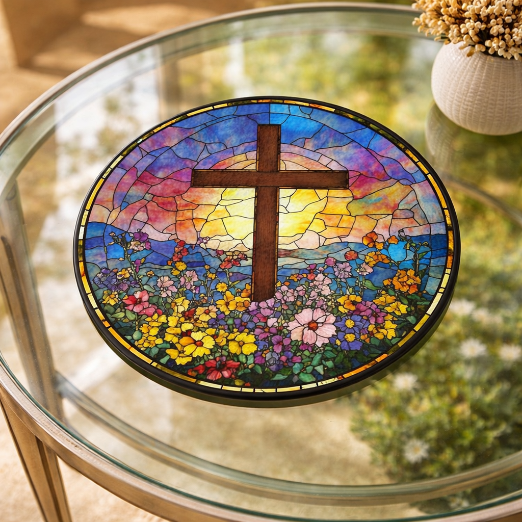 Cross Stained Glass Suncatcher, Christian Window Hanging, Floral Cross Sun Catcher, Religious Wall Decor, Faith Gift, Easter Window Decor SCLAF21