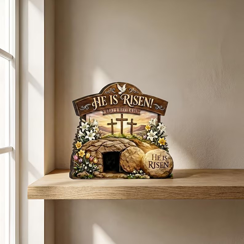 He Is Risen Easter Decor, Christian Resurrection Scene, Religious Easter Home Decor, Empty Tomb Scene, He Is Risen Christian Decor
