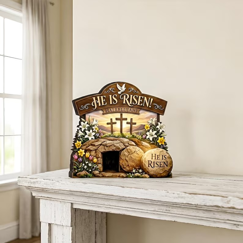 He Is Risen Easter Decor, Christian Resurrection Scene, Religious Easter Home Decor, Empty Tomb Scene, He Is Risen Christian Decor