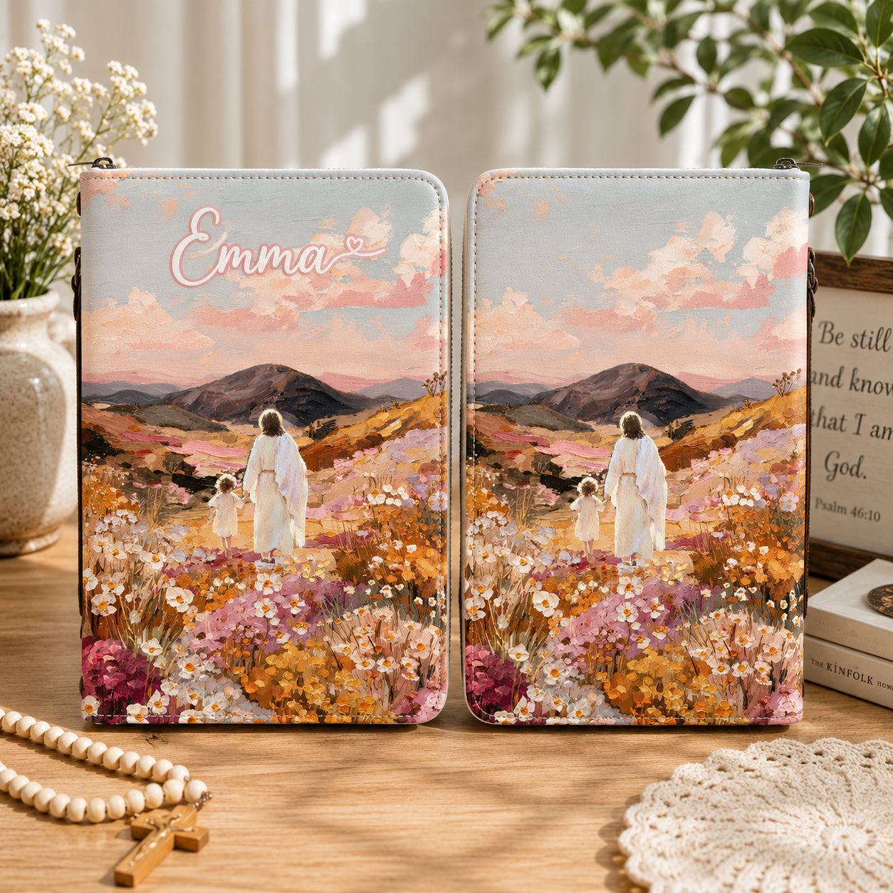 Walking with Jesus Leather Book Cover, Christian Faith Bible Cover, Christian Gift, Bible Covers Jesus Gifts BIBLE12