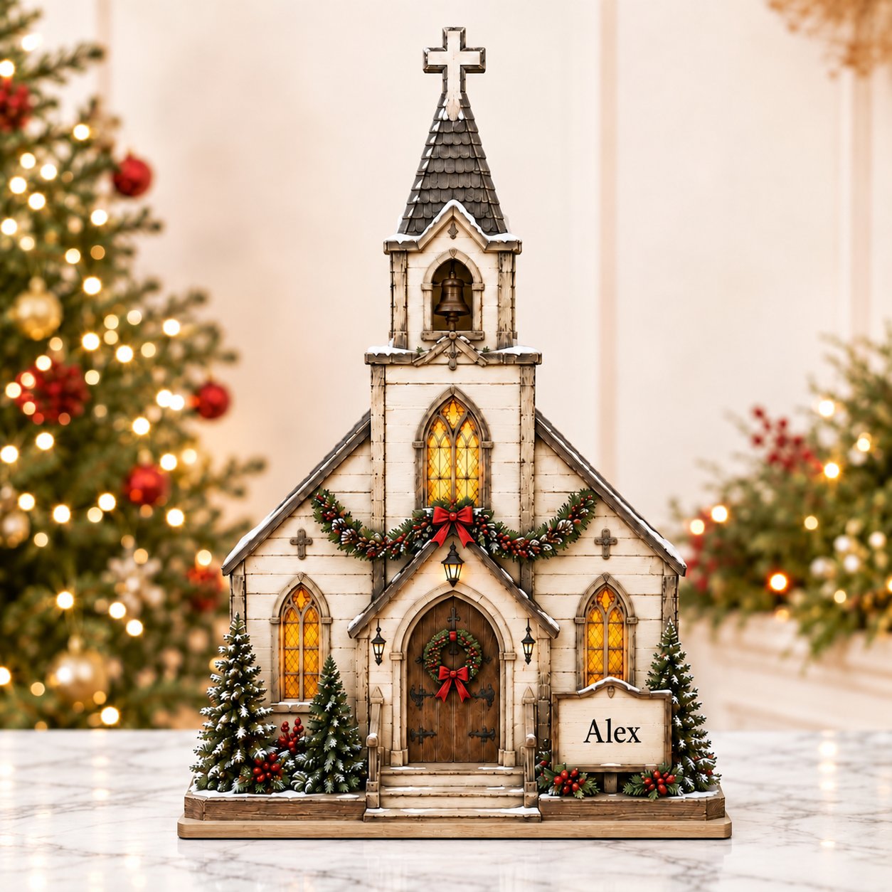 Christmas Church Wooden Sign, Rustic Christian Holiday Decoration, Personalized Church House Decor, Religious Christmas Home Accent Gift WSXM15