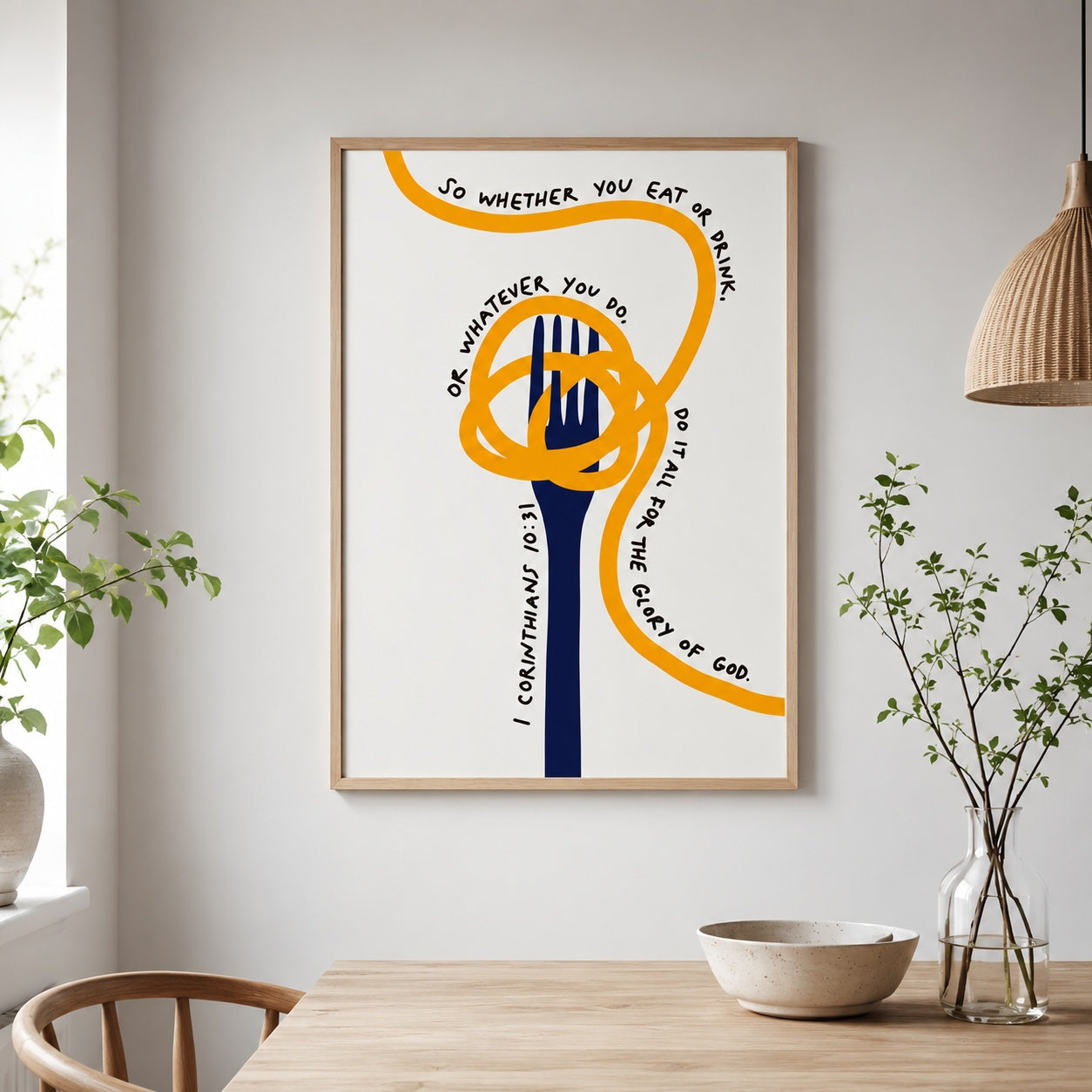 1 Corinthians 10:31 Christian Kitchen Wall Art, Eat or Drink for the Glory of God Poster, Modern Bible Verse Dining Room Decor, Kitchen Hanging Decor PTN04