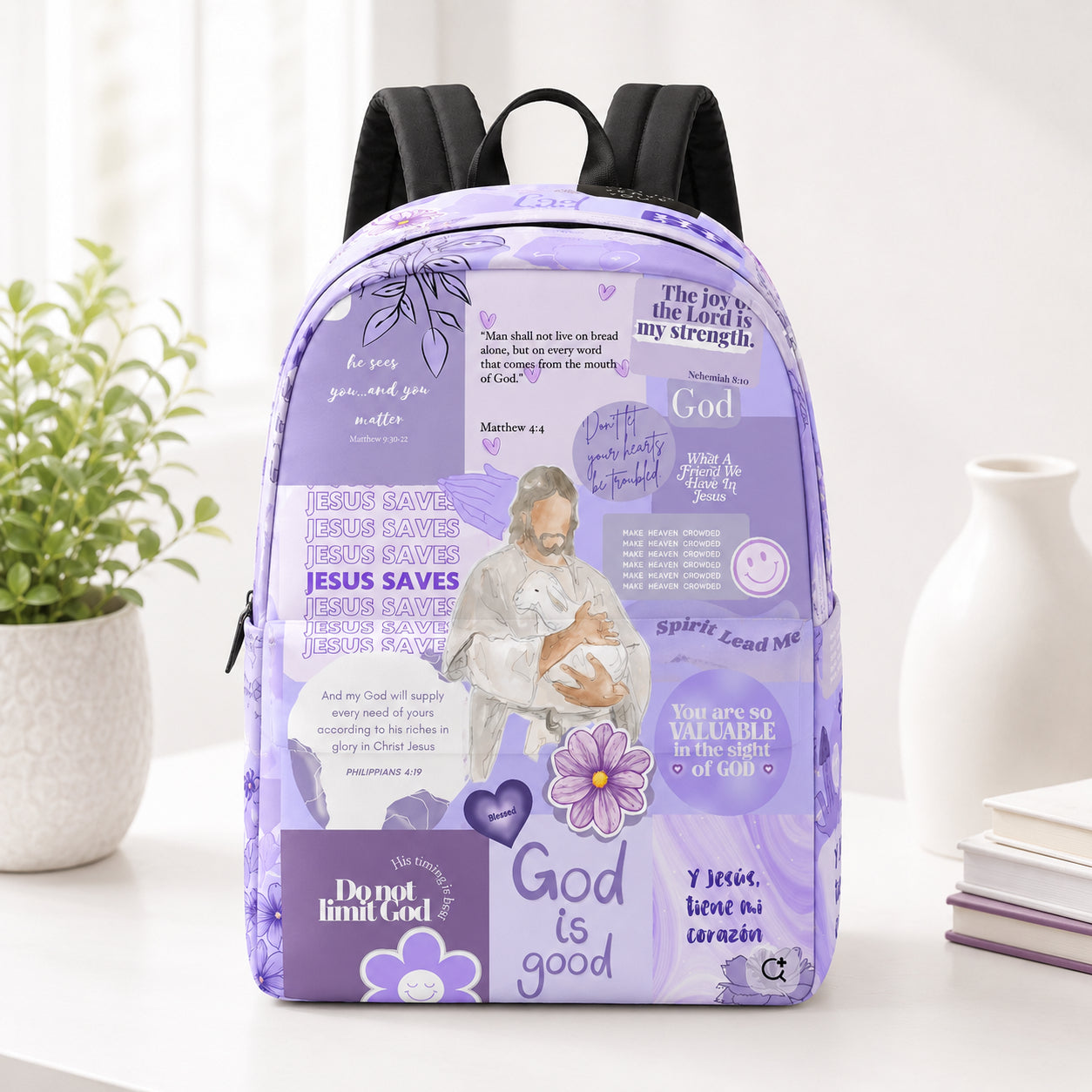 Purple Bible With God Backpack, Custom Christian Aesthetic Backpack, Christian Faith Bag, Laptop Bag, Back To School Backpack PLAF75