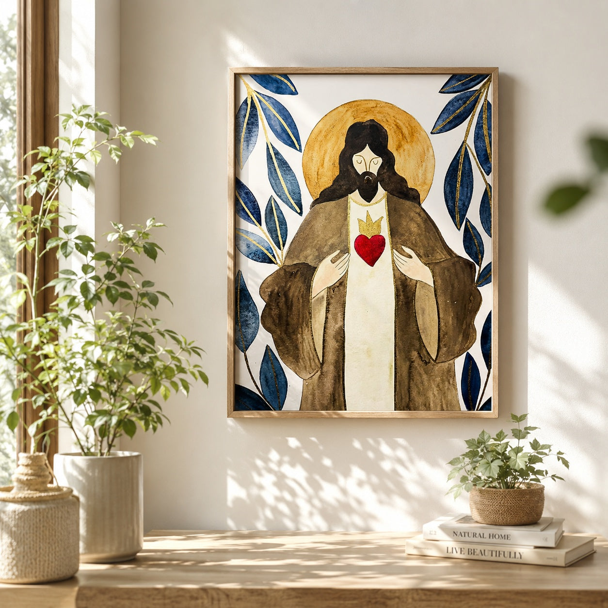 Sacred Heart of Jesus Poster, Modern Catholic Wall Decor, Christian Religious Artwork for Prayer Room and Living Room PTSETA11