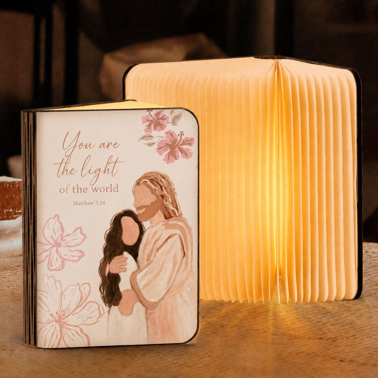 Personalized You Are The Light of the World Bible Book Lamp, Matthew 5:14 LED Folding Book Light, Custom Christian Gift, The Bible LED Book Light, Baptism Gift BLLAF08
