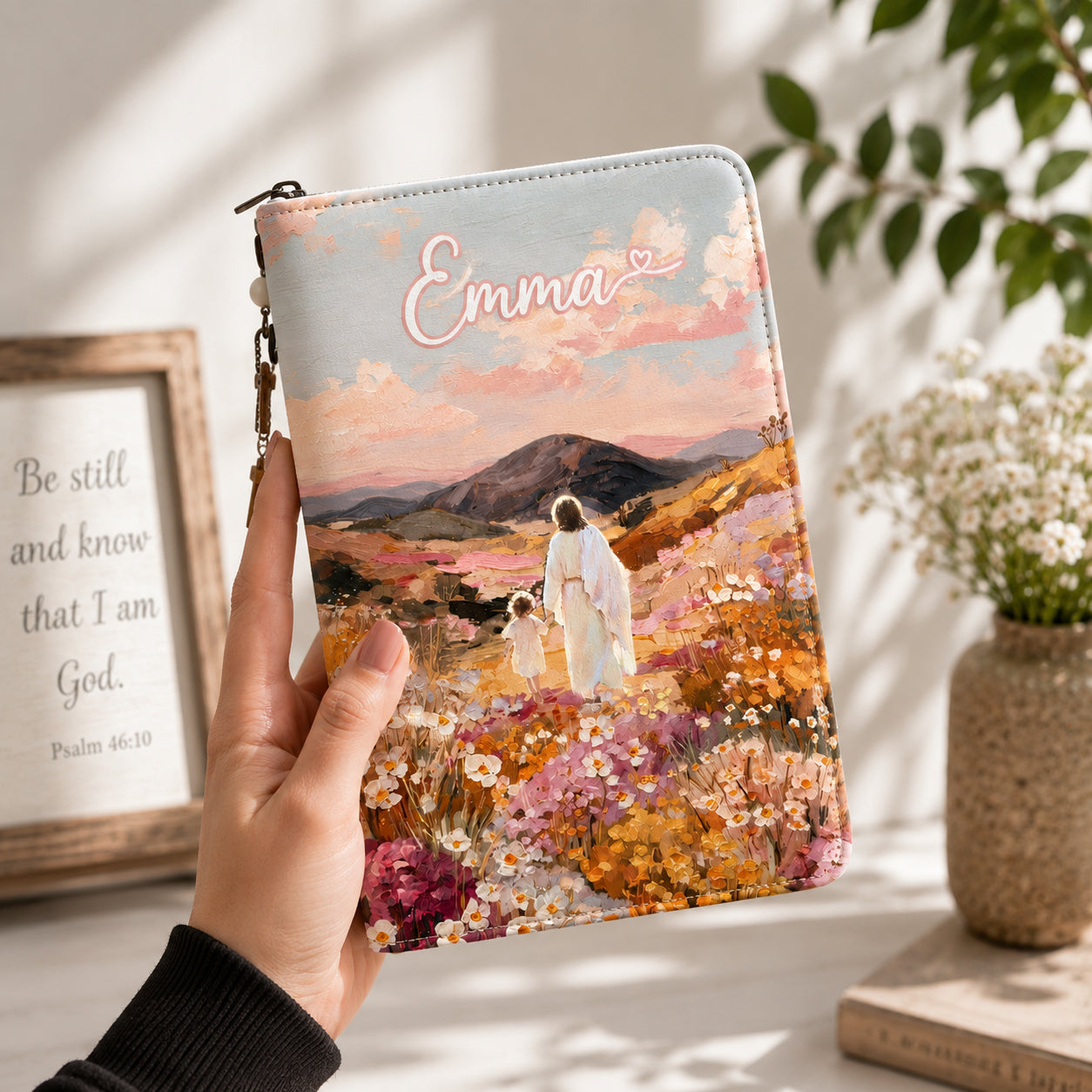 Walking with Jesus Leather Book Cover, Christian Faith Bible Cover, Christian Gift, Bible Covers Jesus Gifts BIBLE12