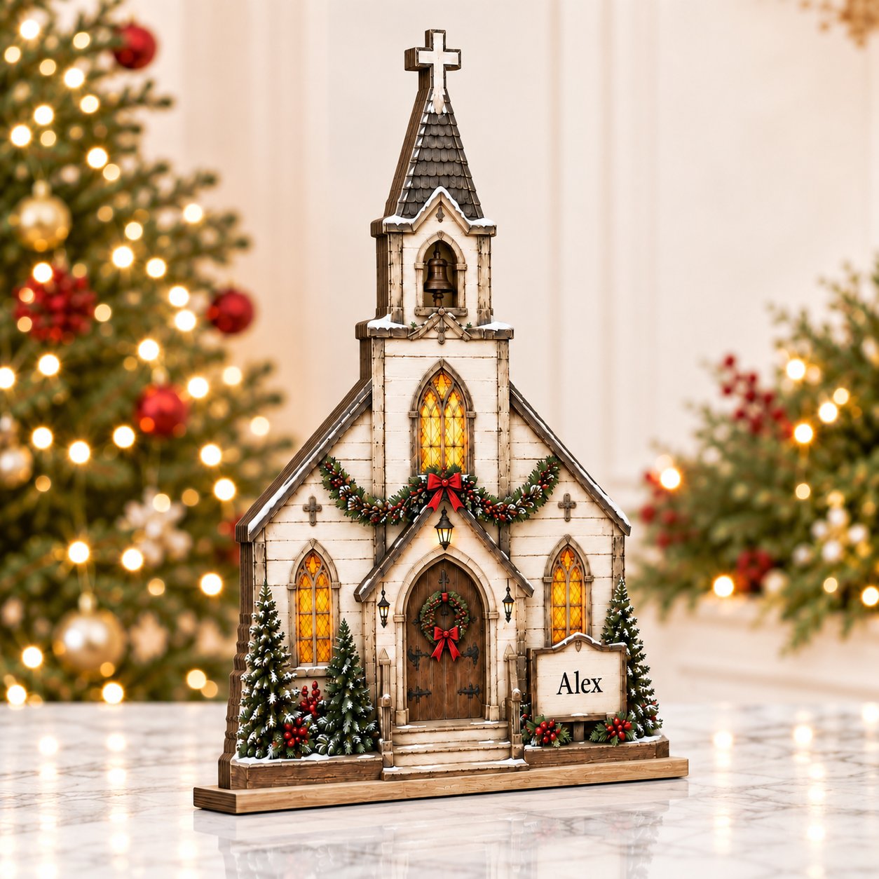 Christmas Church Wooden Sign, Rustic Christian Holiday Decoration, Personalized Church House Decor, Religious Christmas Home Accent Gift WSXM15
