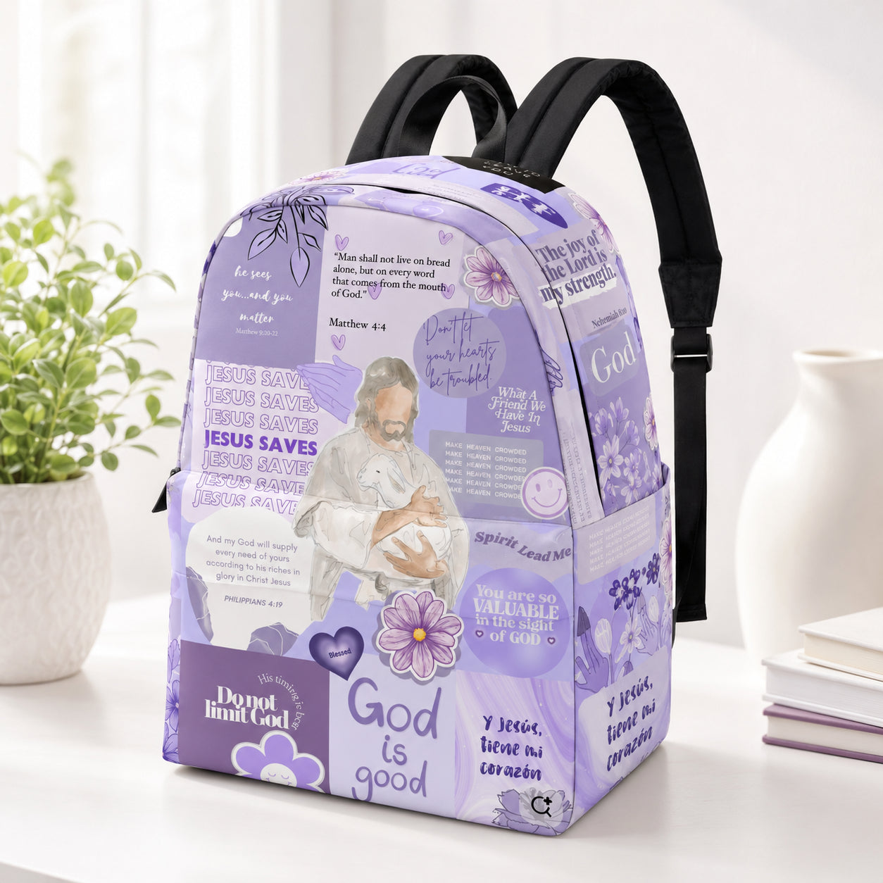 Purple Bible With God Backpack, Custom Christian Aesthetic Backpack, Christian Faith Bag, Laptop Bag, Back To School Backpack PLAF75