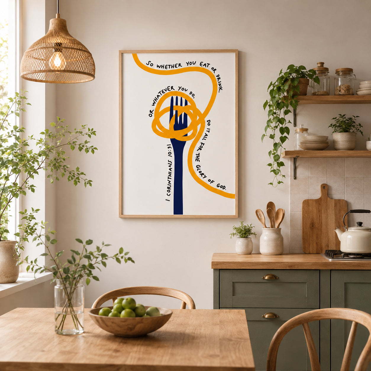 1 Corinthians 10:31 Christian Kitchen Wall Art, Eat or Drink for the Glory of God Poster, Modern Bible Verse Dining Room Decor, Kitchen Hanging Decor PTN04