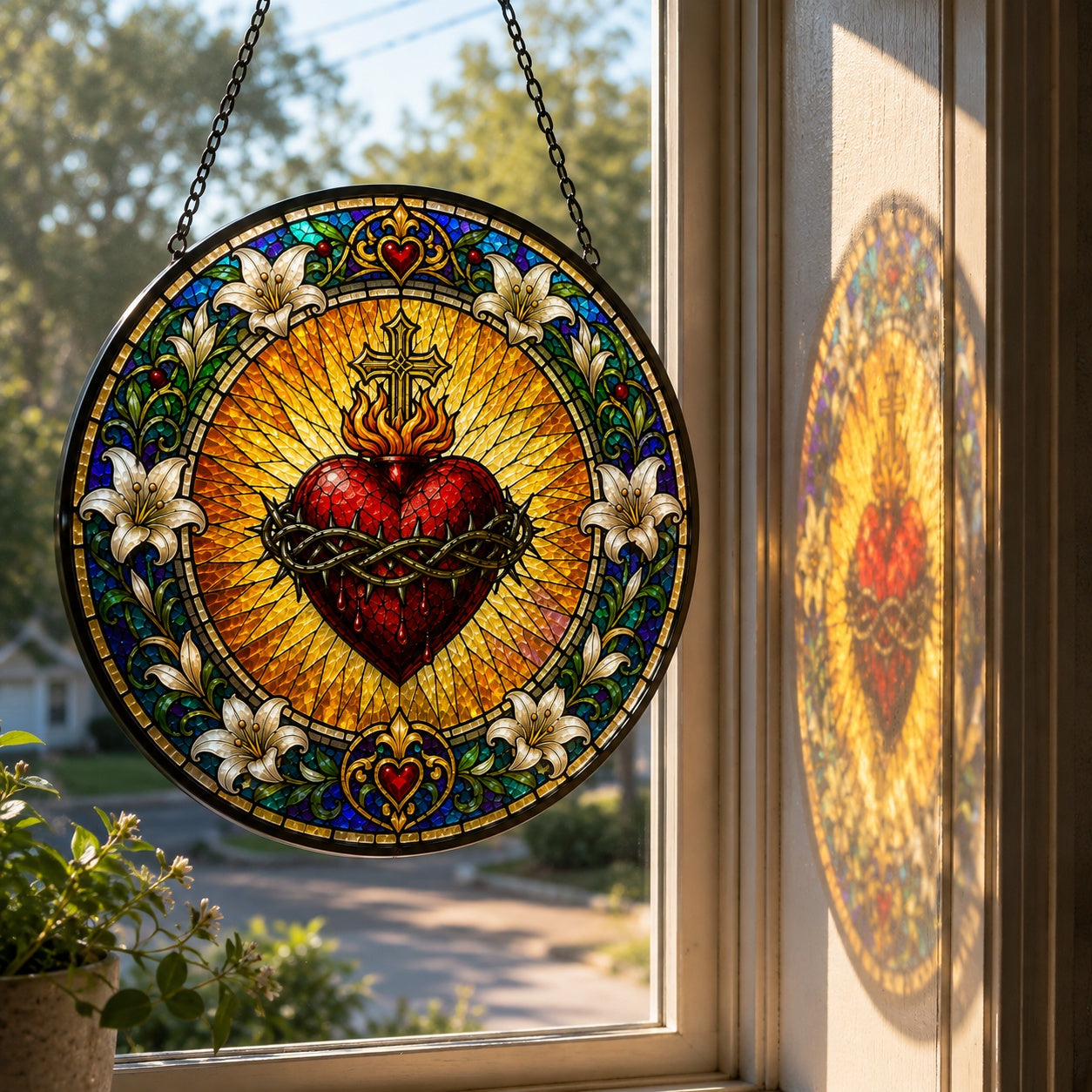 Sacred Heart of Jesus Stained Glass Suncatcher, Catholic Window Hanging, Christian Home Decor, Religious Gift, Prayer Room Decor GLASS12