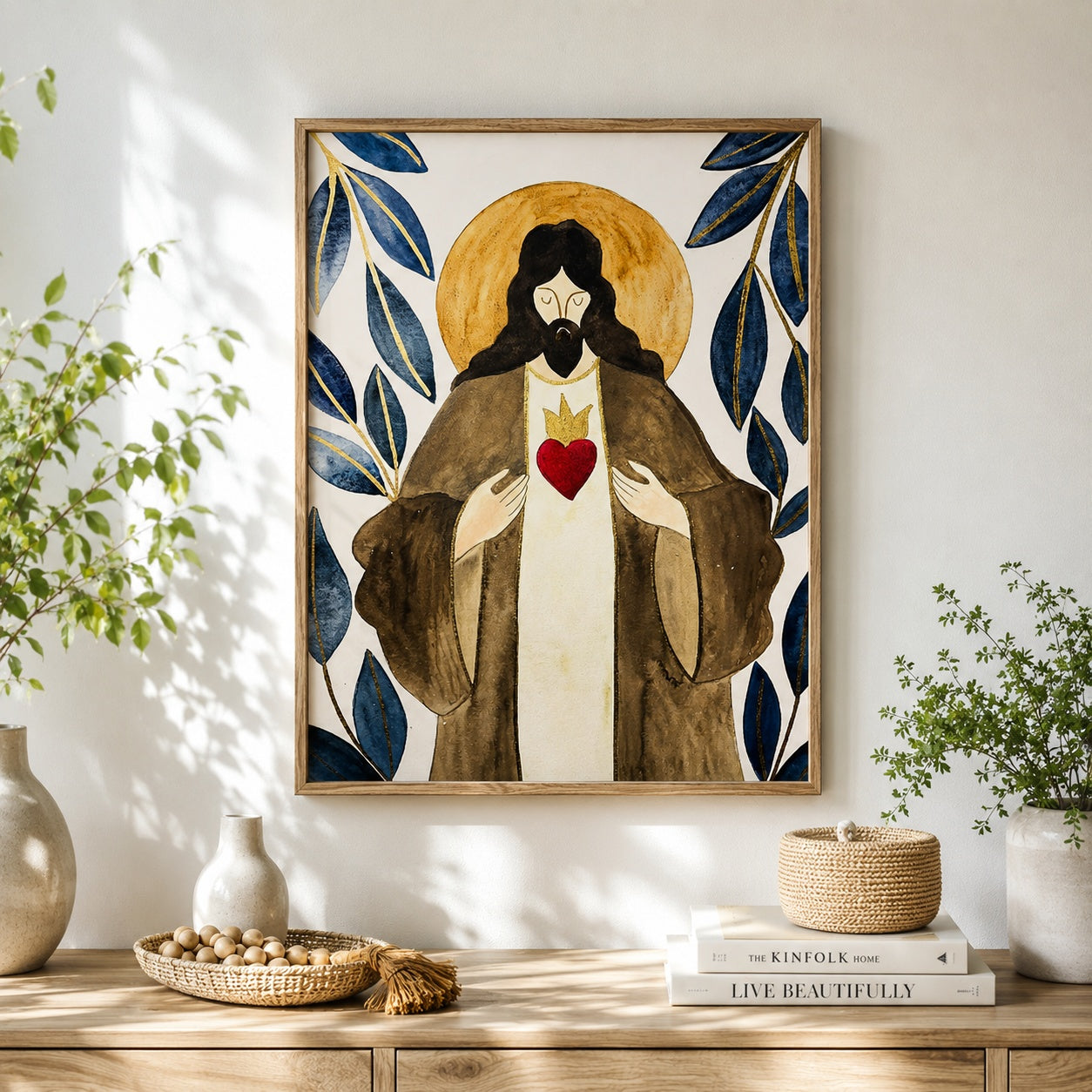 Sacred Heart of Jesus Poster, Modern Catholic Wall Decor, Christian Religious Artwork for Prayer Room and Living Room PTSETA11