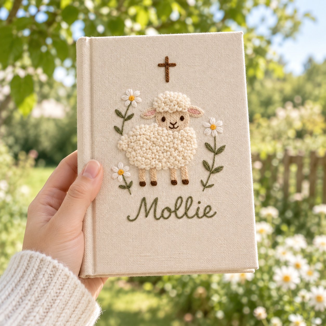 Personalized Sheep Hand-Embroidery Bible Journal, Lamb Linen Notebook, Custom Name Christian Journal, Handmade Prayer Notebook, Faith Gift NB14