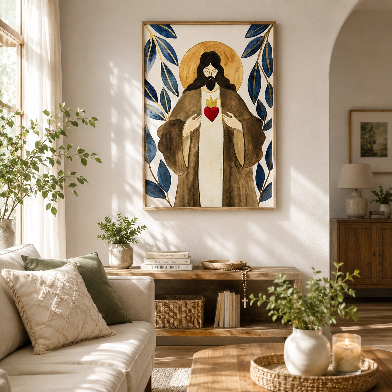 Sacred Heart of Jesus Poster, Modern Catholic Wall Decor, Christian Religious Artwork for Prayer Room and Living Room PTSETA11