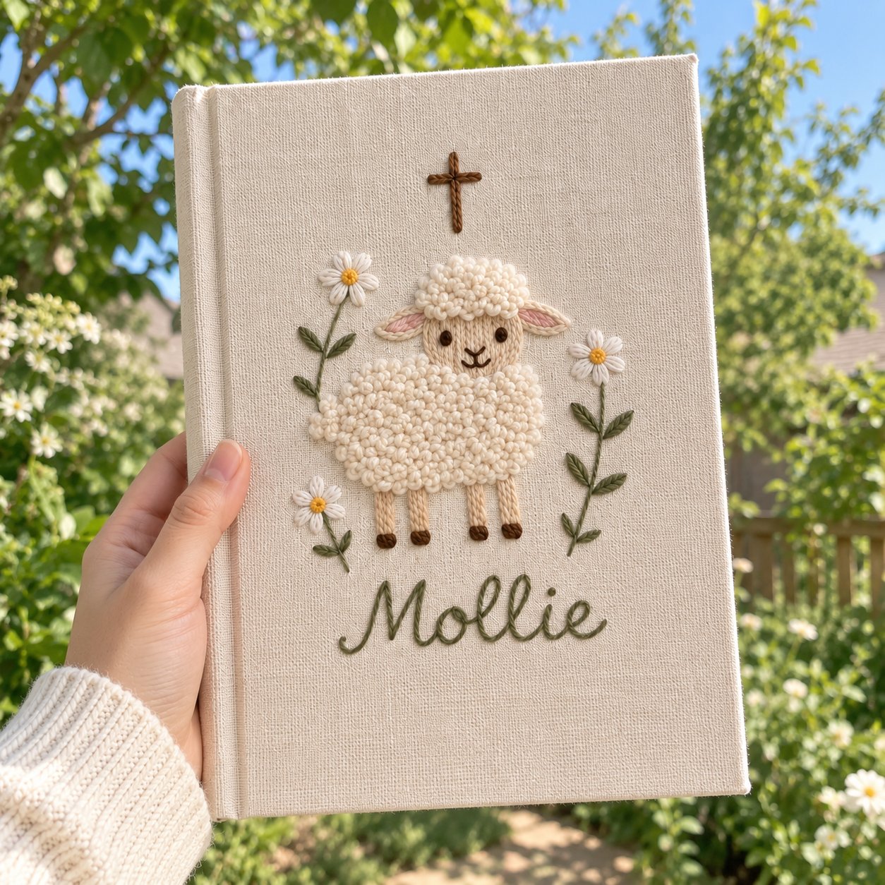 Personalized Sheep Hand-Embroidery Bible Journal, Lamb Linen Notebook, Custom Name Christian Journal, Handmade Prayer Notebook, Faith Gift NB14