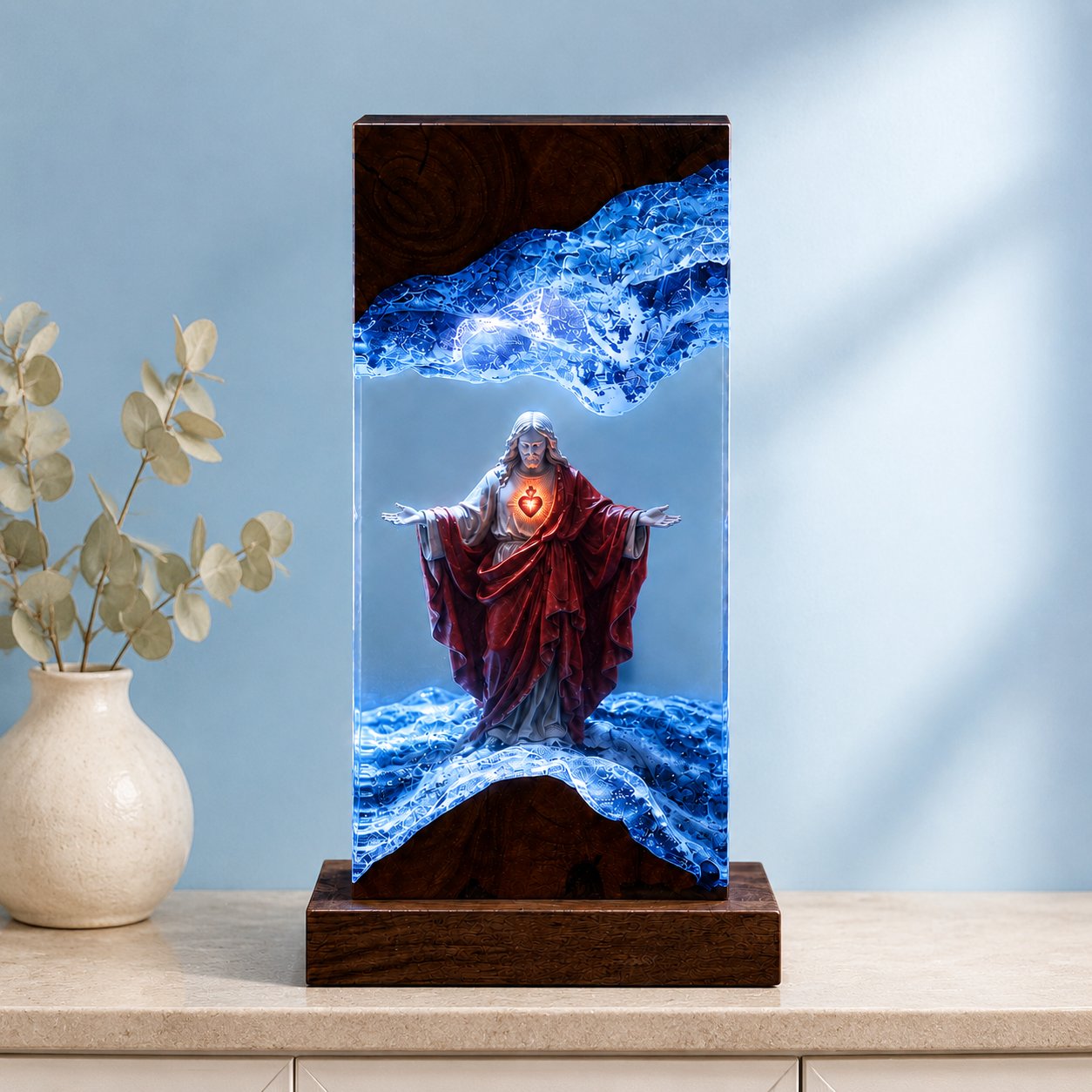 Sacred Heart Jesus Epoxy Lamp, Christmas Christian LED Night Light, Faith-Based Religious Home Decor, Catholic Prayer Room Gift EPOXY13