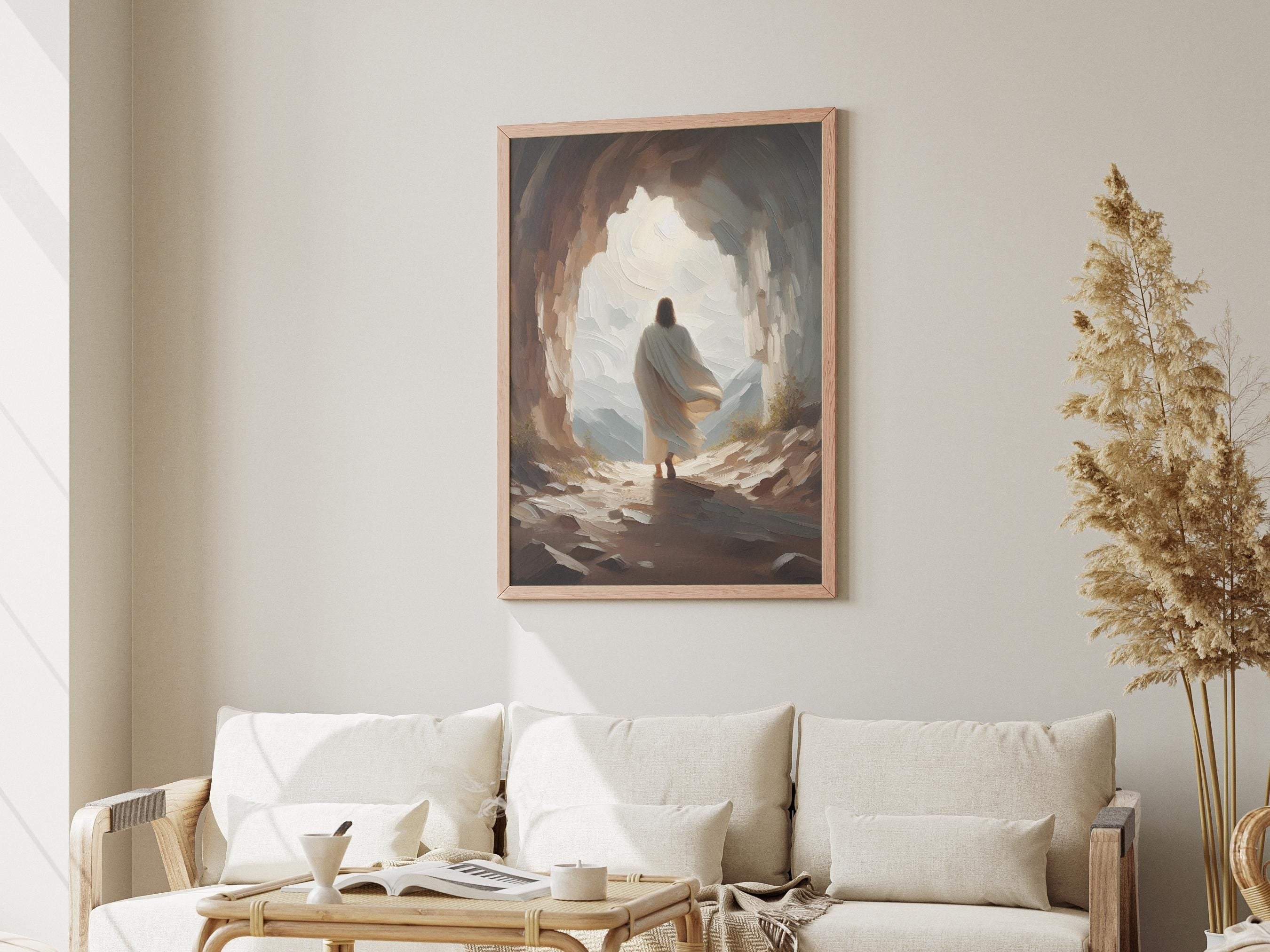 He Is Risen Poster, Empty Tomb Scene Poster, Jesus Resurrection Wall Art, Easter Digital Art Poster, Easter Wall Decor, Christian Poster