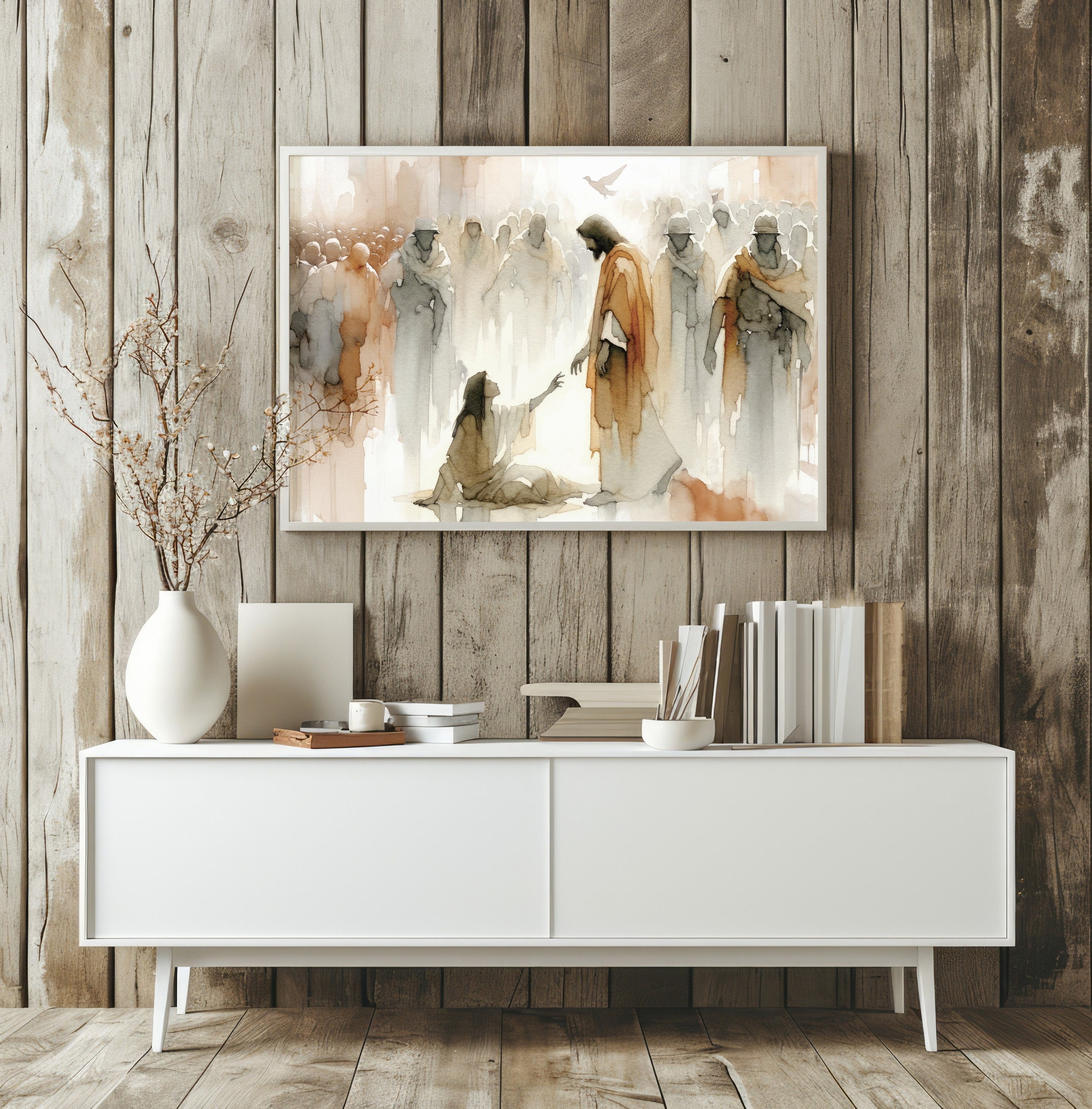 Woman Healed Poster, Jesus Miracle Wall art, Christian Meaningful Minimal Poster, LDS Home Decor, Bible Art Poster