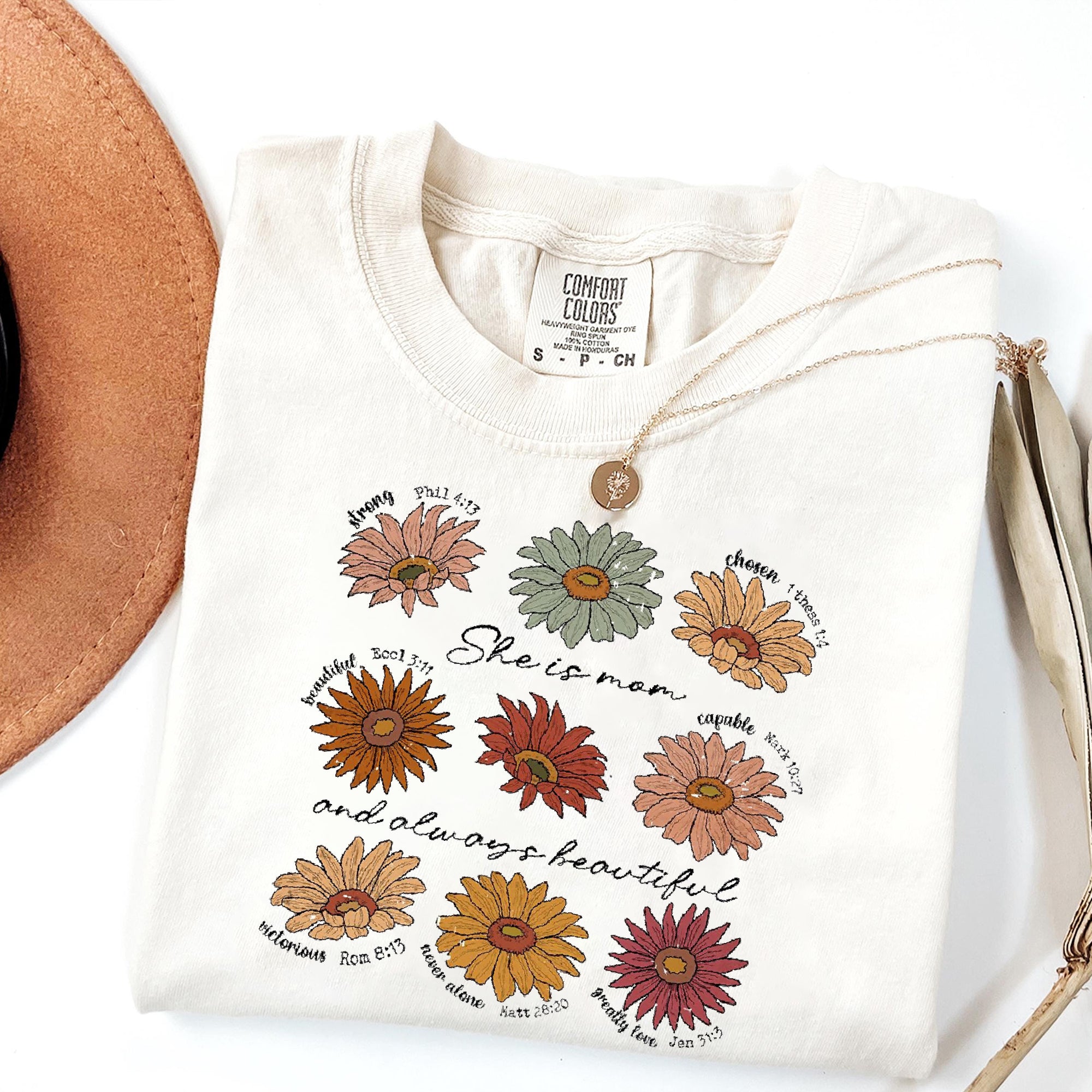 Comfort Colors® Boho Floral Shirt, She is Mom Shirt, Mother's Day Shirt, Christian Mom Shirt, Retro Christian Mom, Bible Verse Mom Tee