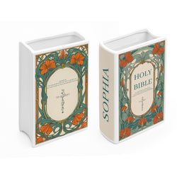 Personalized Holy Bible Vase, Ceramic Floral Book Decor with Scripture Verse, Bible Verse Book Shaped Flower Vase CBLAF13