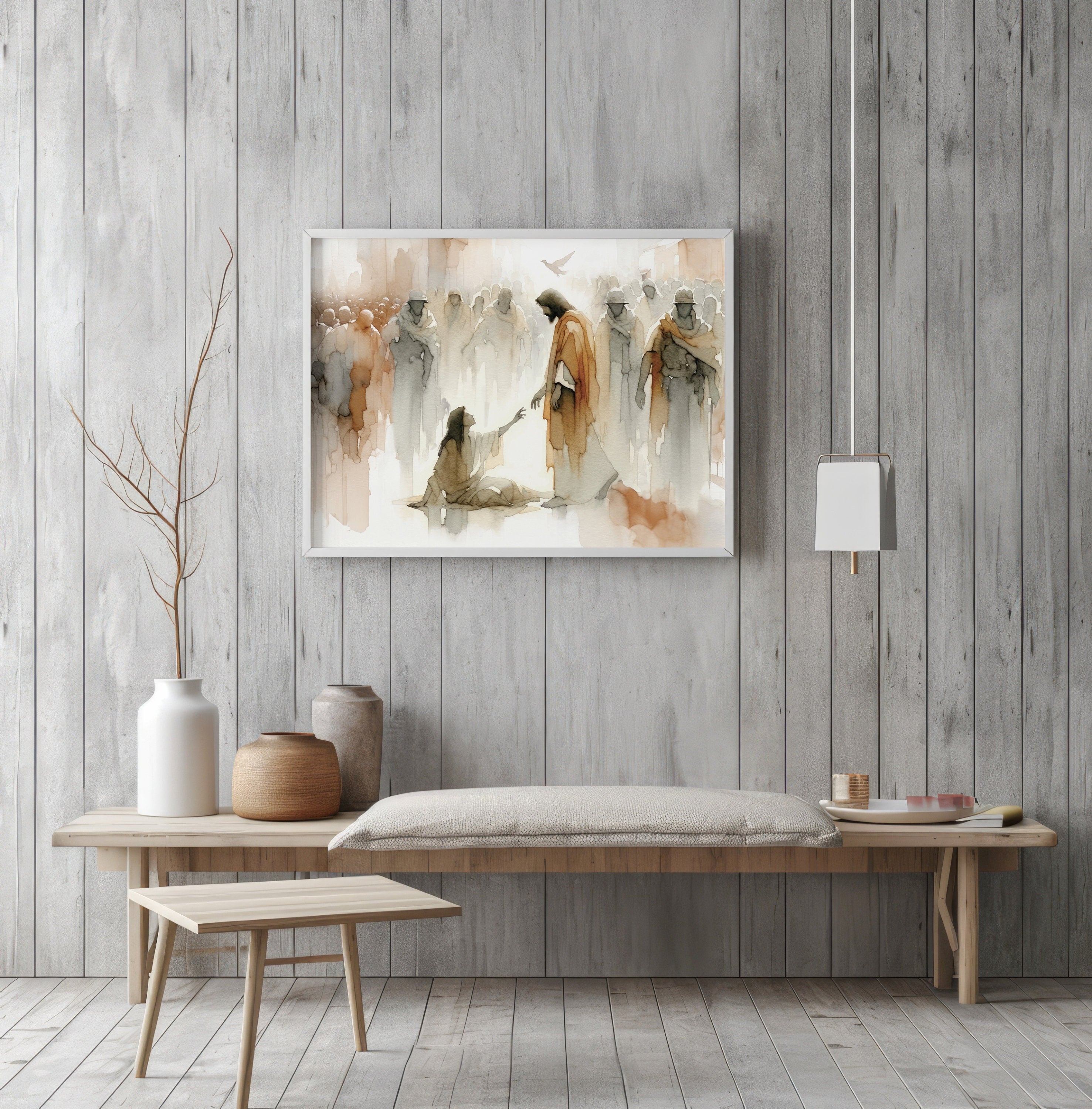 Woman Healed Poster, Jesus Miracle Wall art, Christian Meaningful Minimal Poster, LDS Home Decor, Bible Art Poster