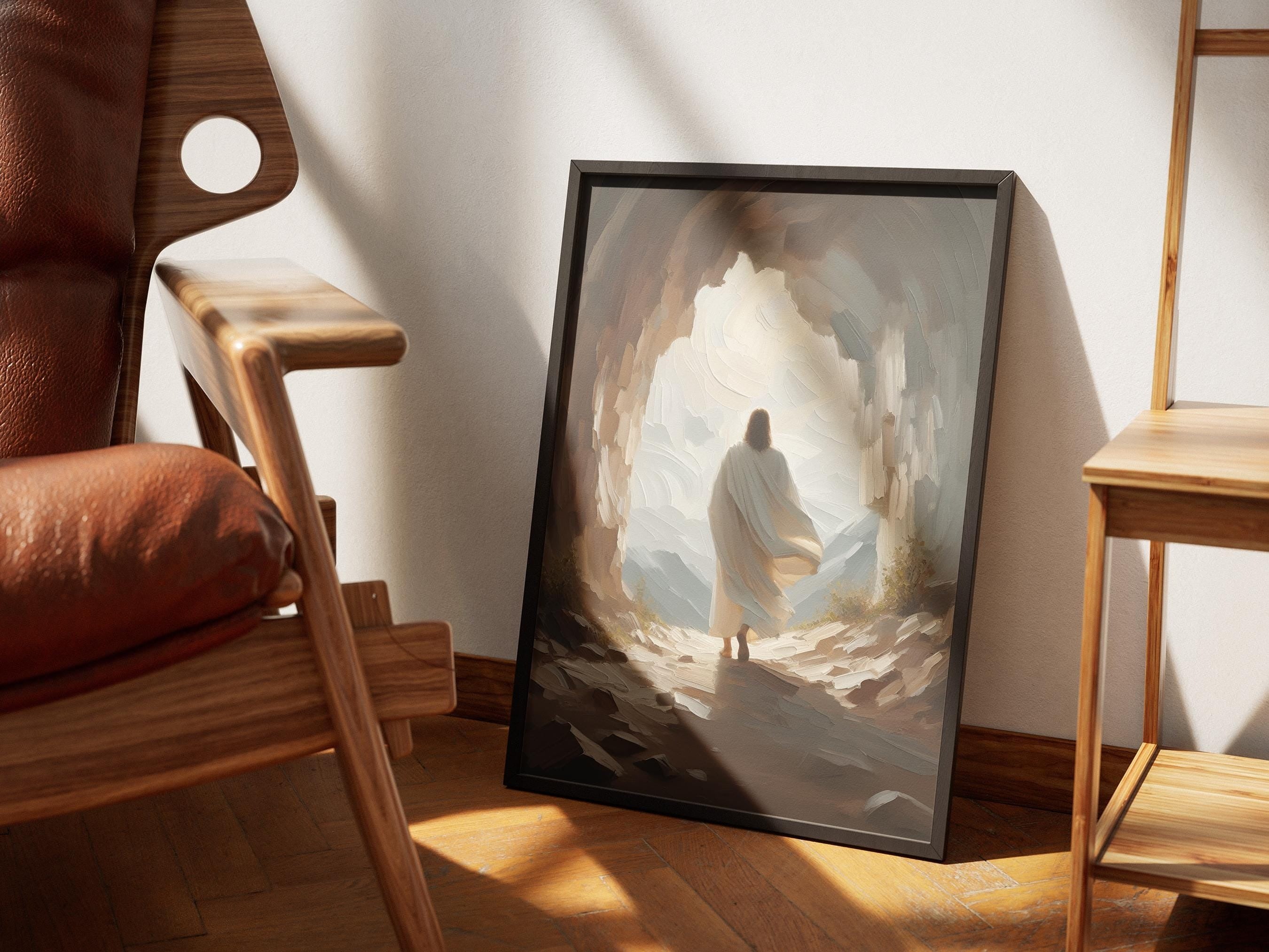 He Is Risen Poster, Empty Tomb Scene Poster, Jesus Resurrection Wall Art, Easter Digital Art Poster, Easter Wall Decor, Christian Poster