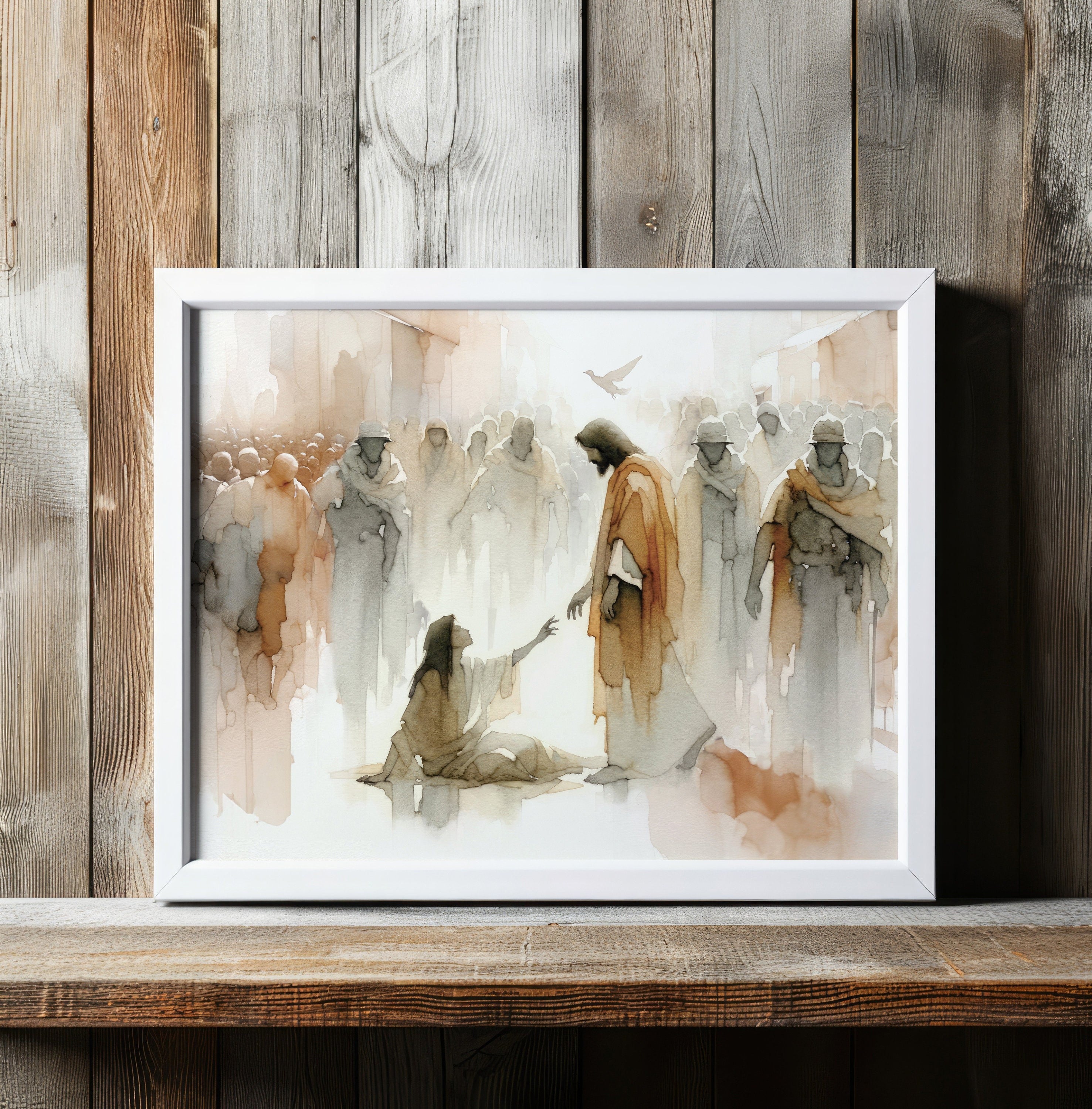 Woman Healed Poster, Jesus Miracle Wall art, Christian Meaningful Minimal Poster, LDS Home Decor, Bible Art Poster