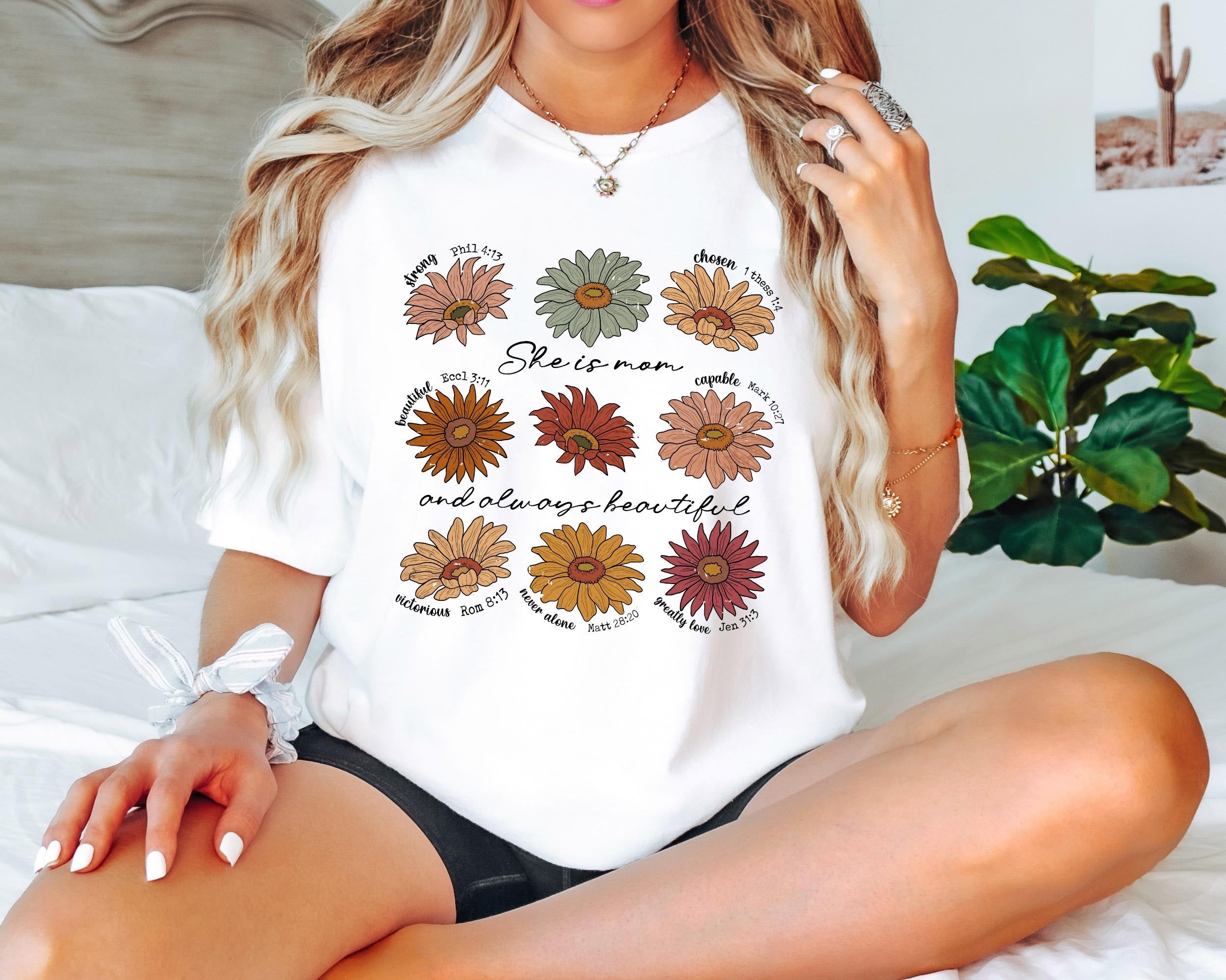 Comfort Colors® Boho Floral Shirt, She is Mom Shirt, Mother's Day Shirt, Christian Mom Shirt, Retro Christian Mom, Bible Verse Mom Tee