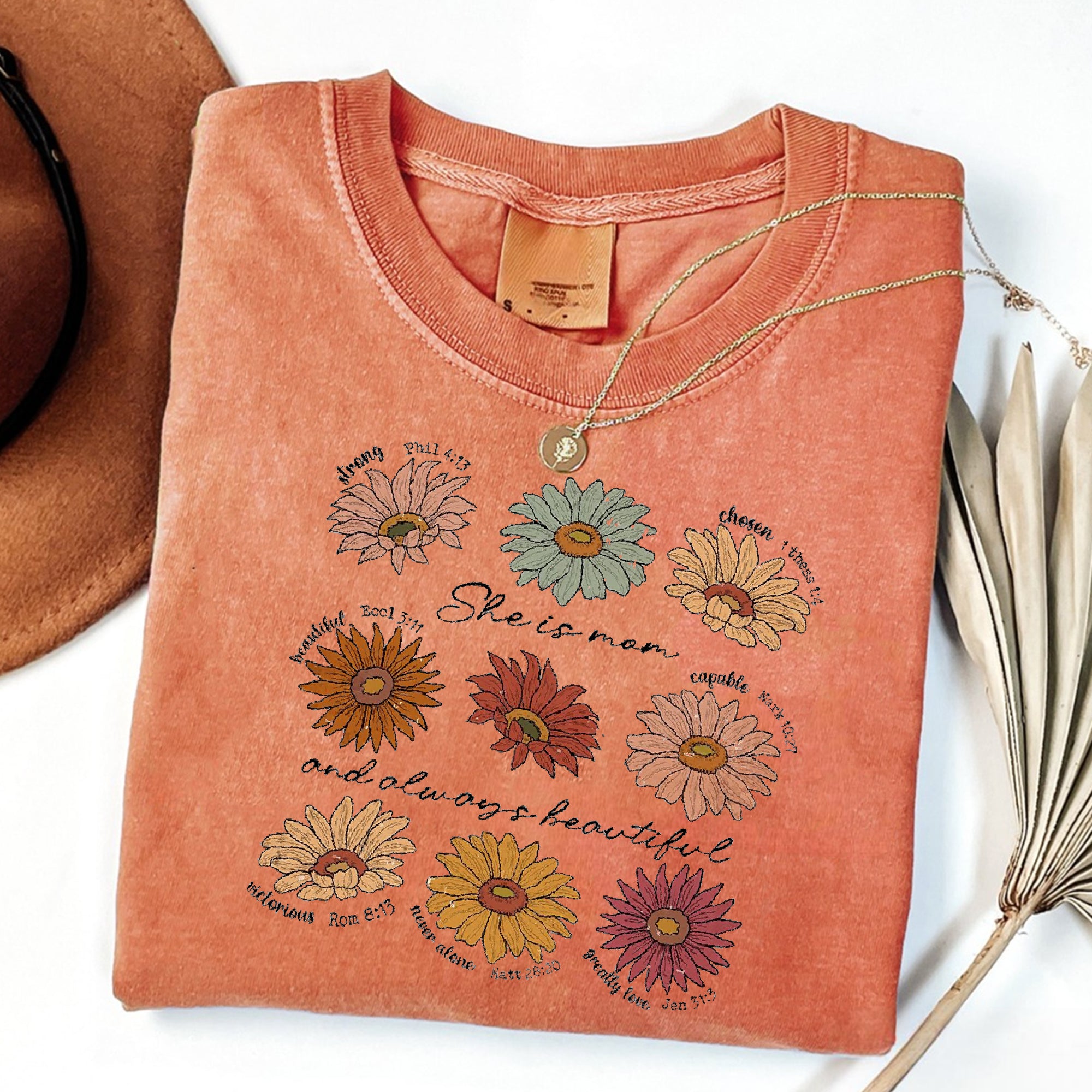 Comfort Colors® Boho Floral Shirt, She is Mom Shirt, Mother's Day Shirt, Christian Mom Shirt, Retro Christian Mom, Bible Verse Mom Tee