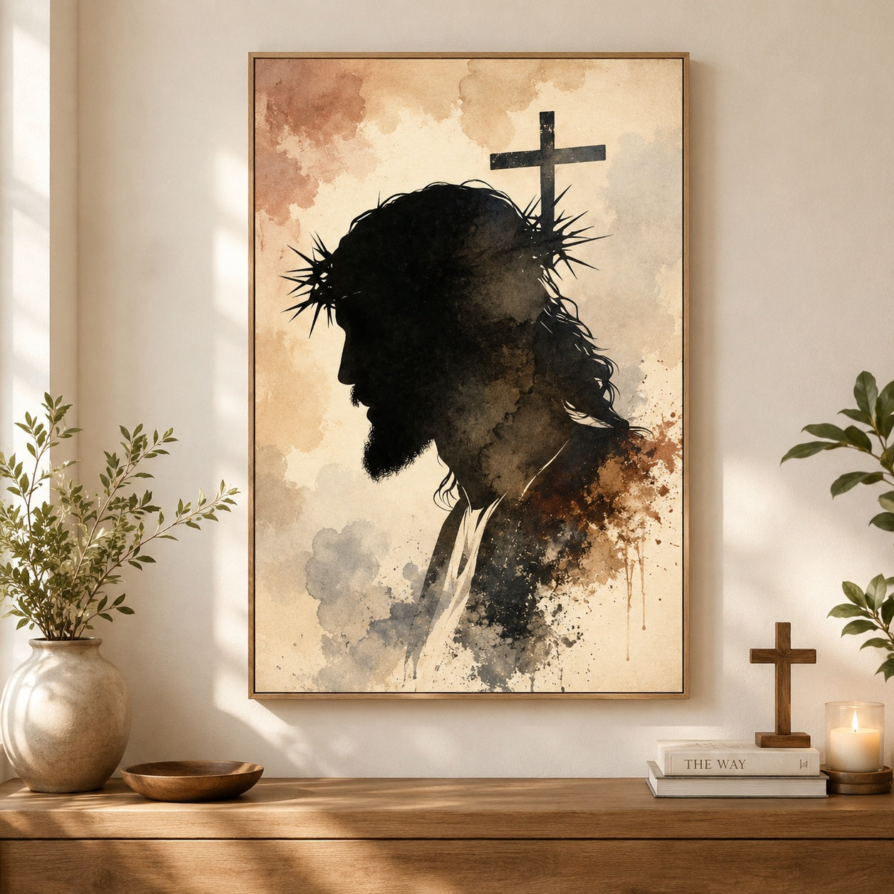 Jesus Crown of Thorns Poster, Crucifixion Religious Decor, Modern Catholic Wall Decor, Christian Religious Artwork for Prayer Room and Living Room PTSETA12