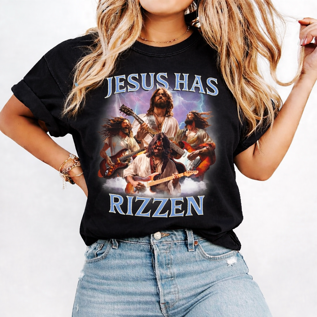 Jesus Has Rizzzen Shirt, Comfort Colors Pink Tee, Funny Christian Easter Shirt, Retro Jesus Graphic Tee, Faith Based Gift for Women Men CFLAF052