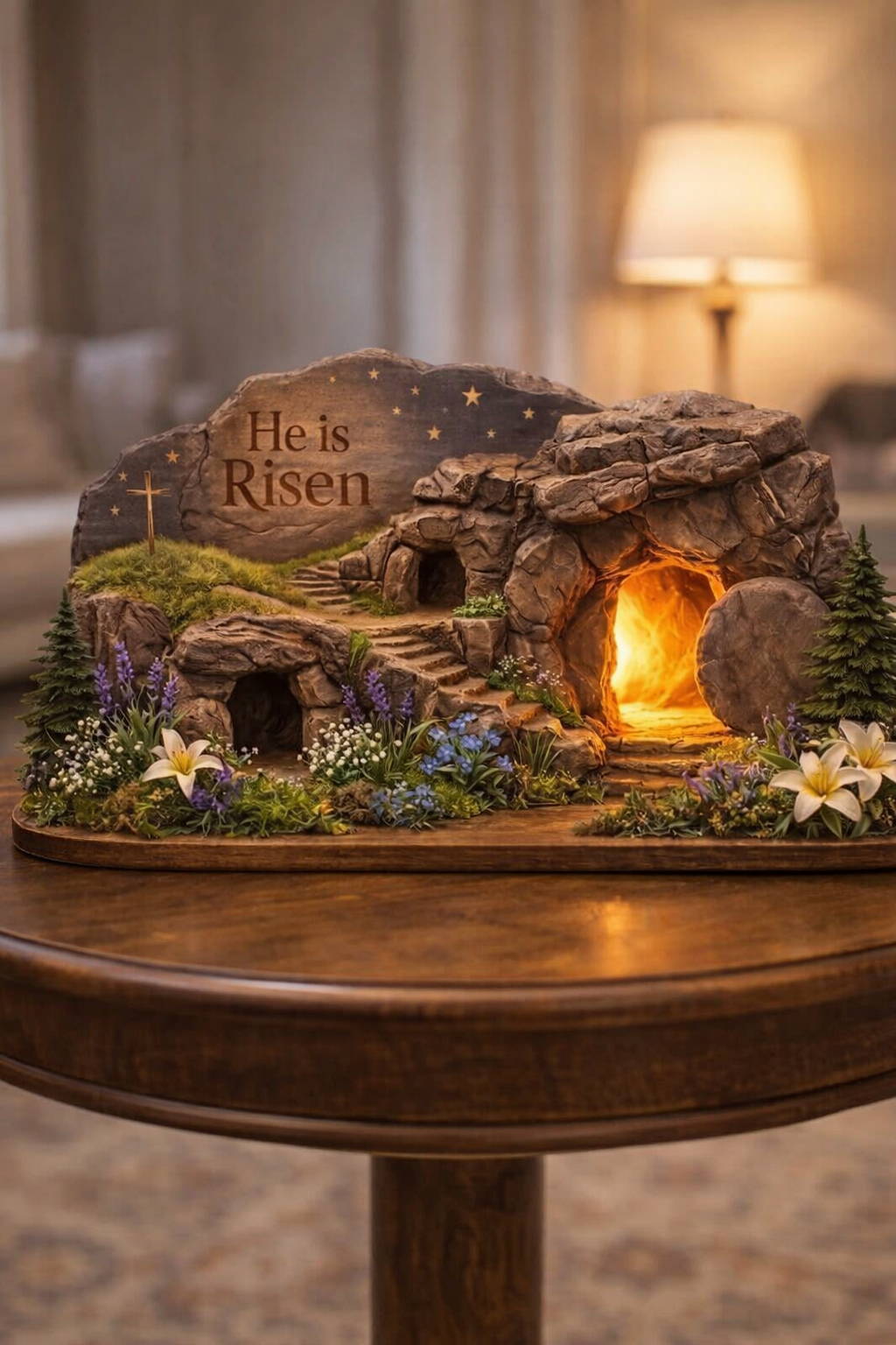 He Is Risen Easter Wooden Sign, Empty Tomb Scene, Jesus Resurrection Decor, Christian Home Display, Faith Gift